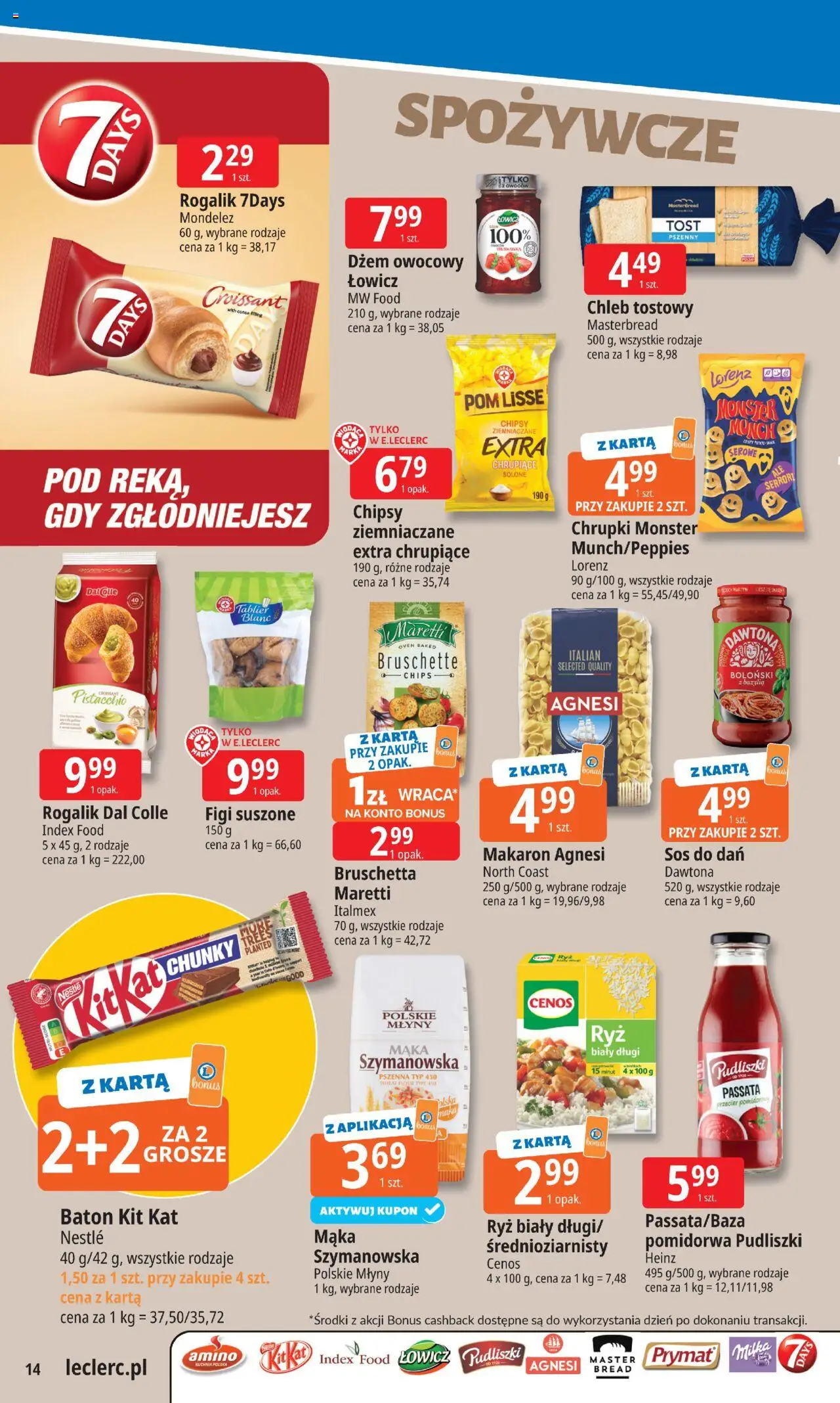 E.Leclerc Gazetka od 25.08.2025 | Strona: 14 | Produkty: Chipsy, Chleb tostowy, Baton, Chleb