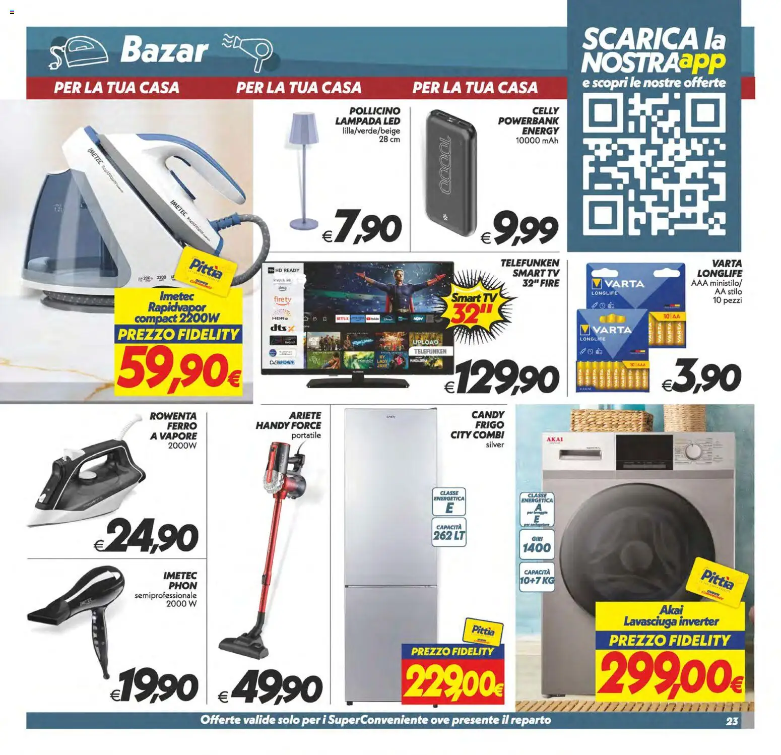 Volantino SuperConveniente del 06.03.2026 | Pagina: 23 | Prodotti: Lavasciuga, smart TV, TV, Lampada