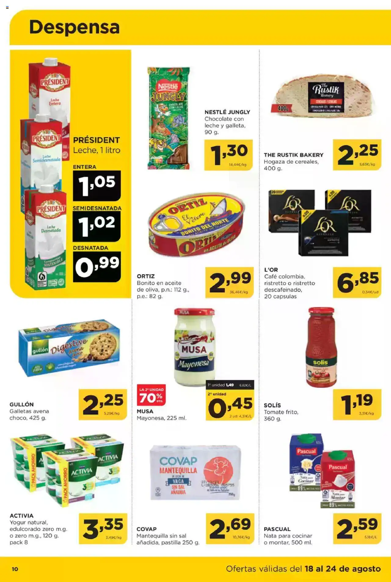 Alimerka folleto Castilla y León │ válido desde el 18.08.2025 | Página: 10 | Productos: Leche desnatada, Yogur, Aceite, Café