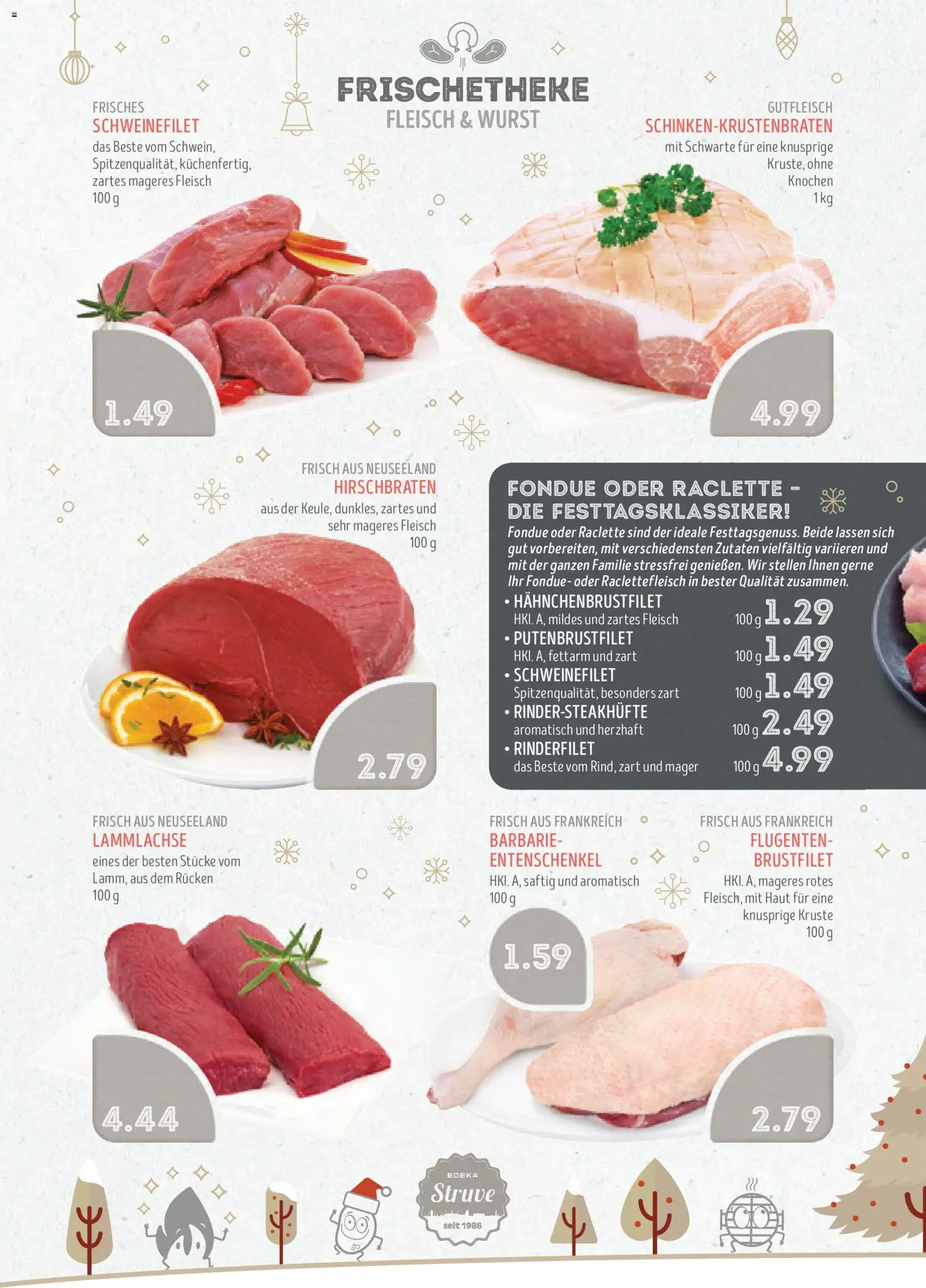 Edeka Struve Prospekt 	 – gültig ab 22.12.2025 | Seite: 4 | Produkte: Rinderfilet, Wurst, Raclette, Fondue
