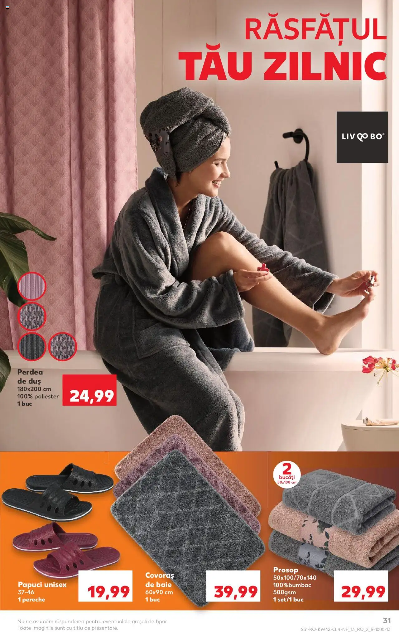 Noul catalog Kaufland – valabil de la 15.10.2025 | Pagină: 31 | Produse: Duș, Perdea, Covoraș de baie, Papuci