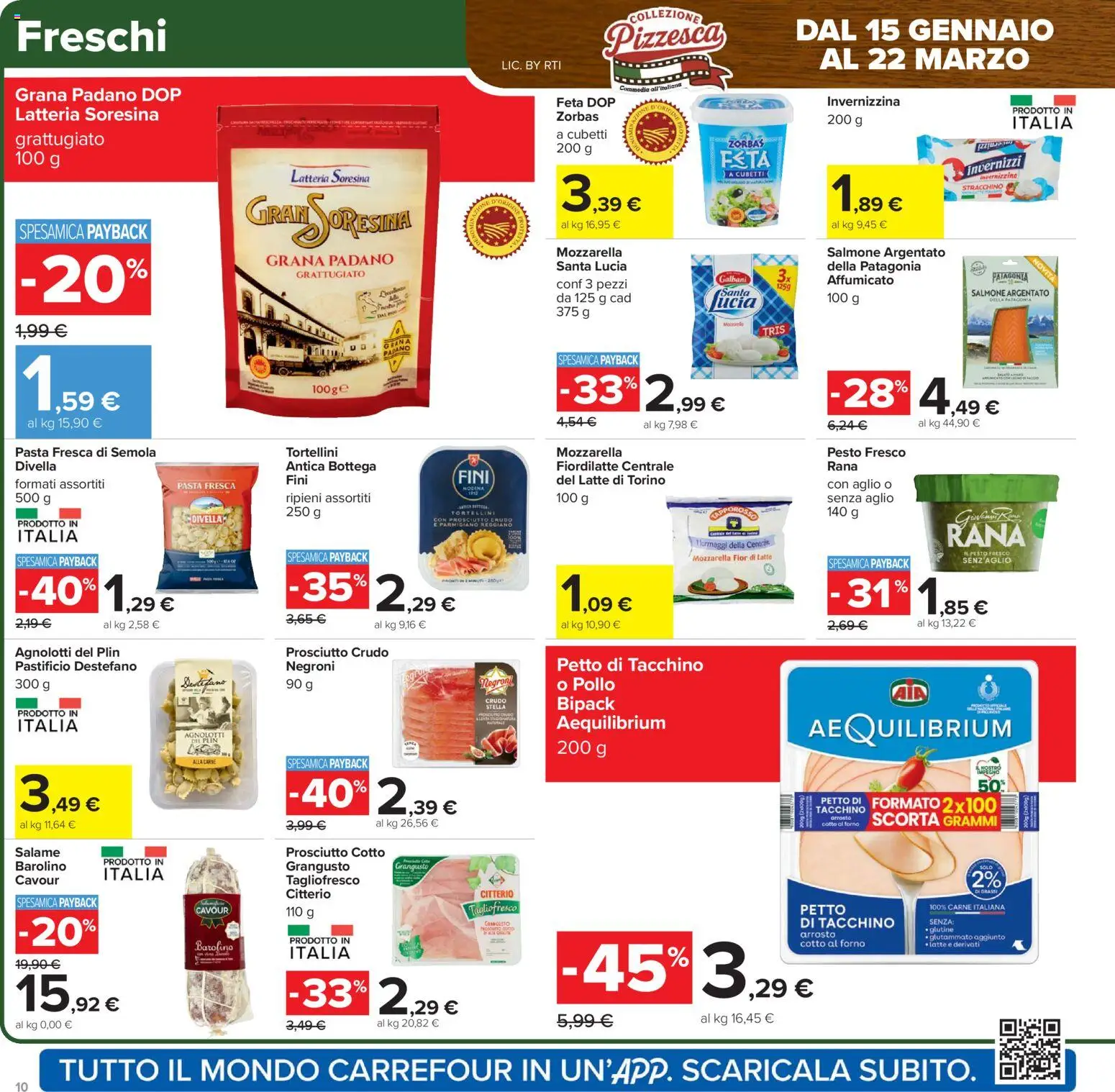 Volantino Carrefour del 15.01.2026 | Pagina: 10 | Prodotti: Prosciutto Cotto, Salmone, Mozzarella, Grana Padano