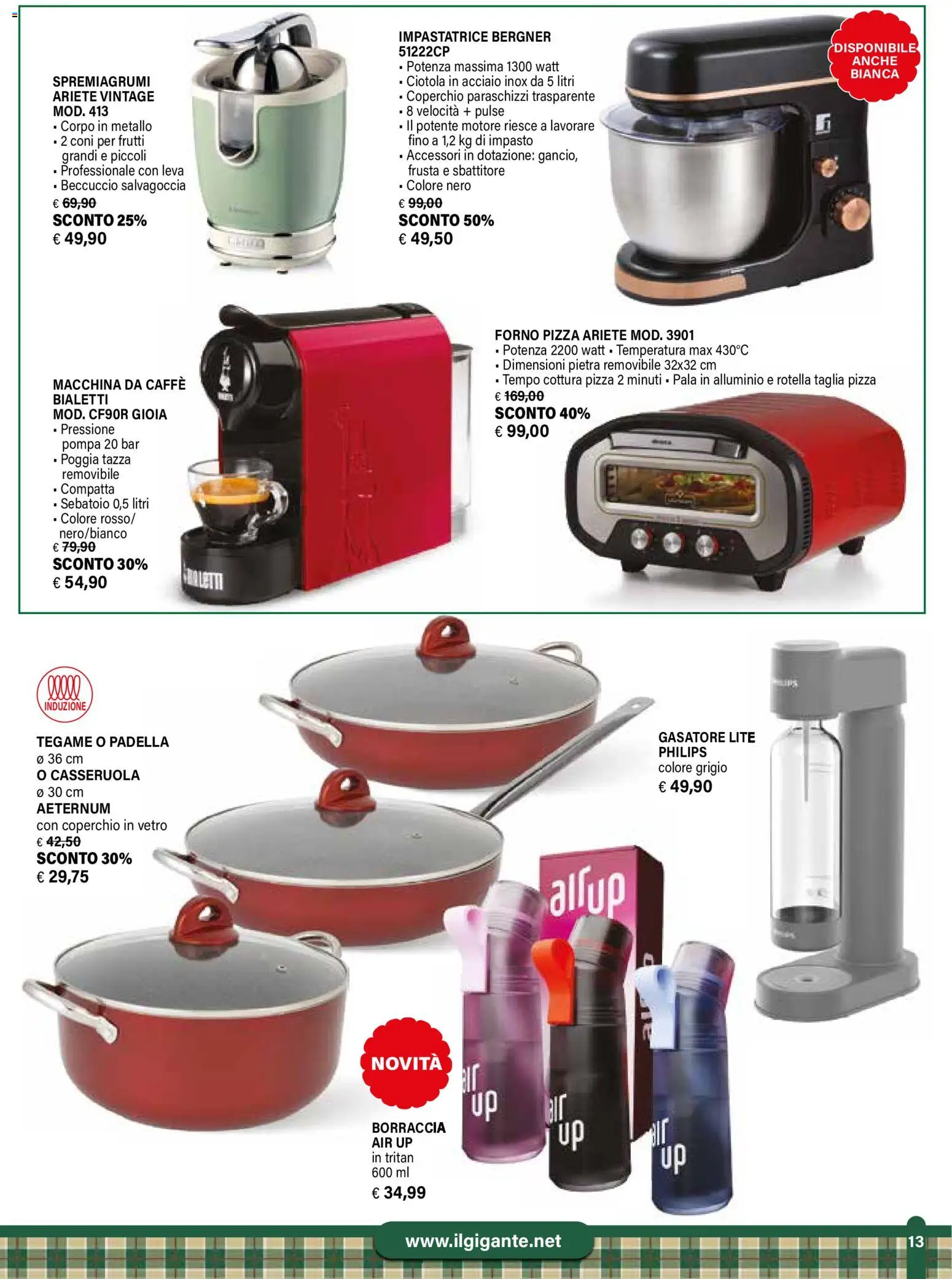 Volantino Il Gigante del 24.11.2025 | Pagina: 13 | Prodotti: Sbattitore, Forno, Spremiagrumi, Borraccia