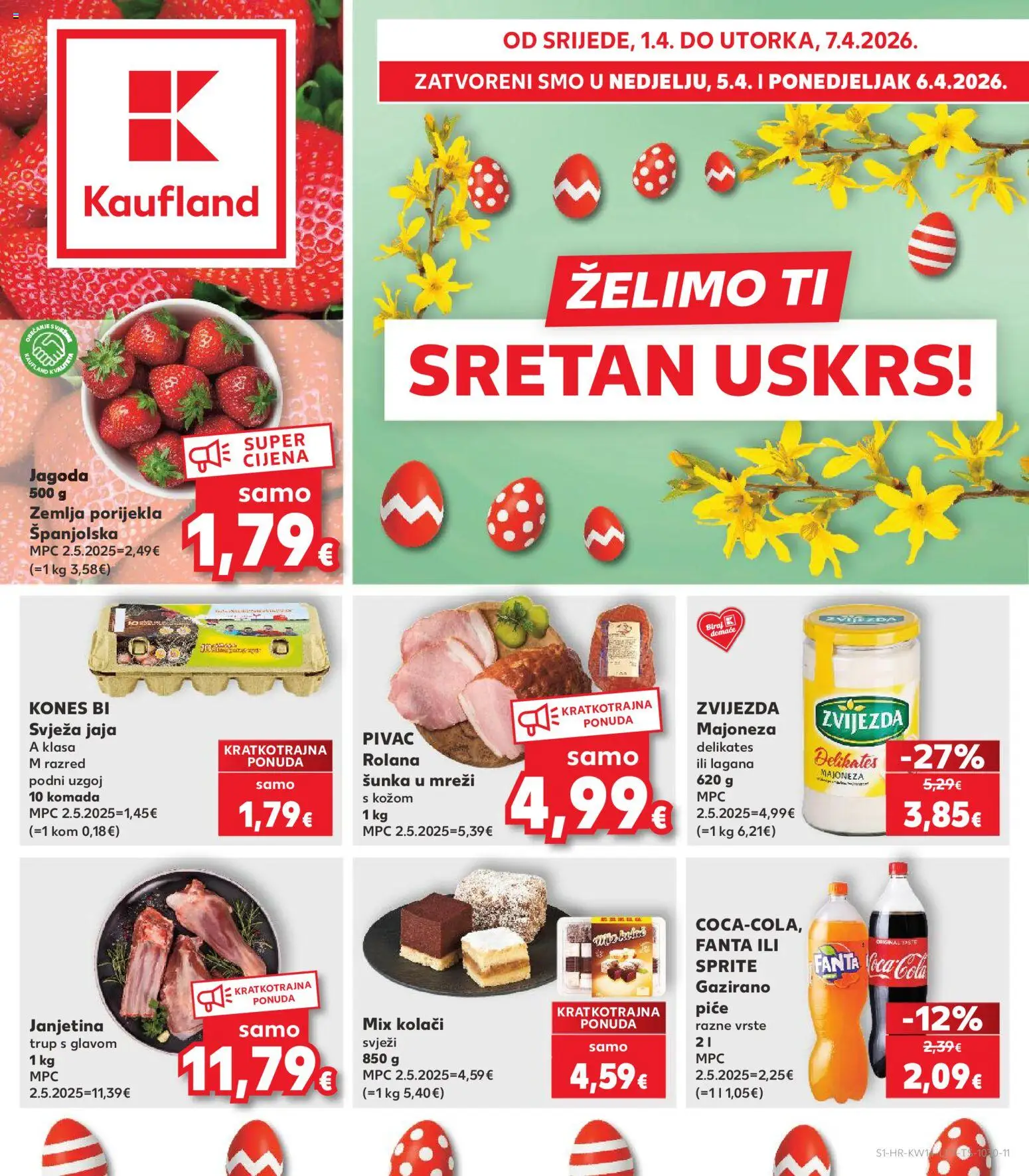Kaufland katalog | vrijedi od 01.04.2026 | Stranica: 1 | Proizvodi: Janjetina, Sprite, Jaja, Šunka