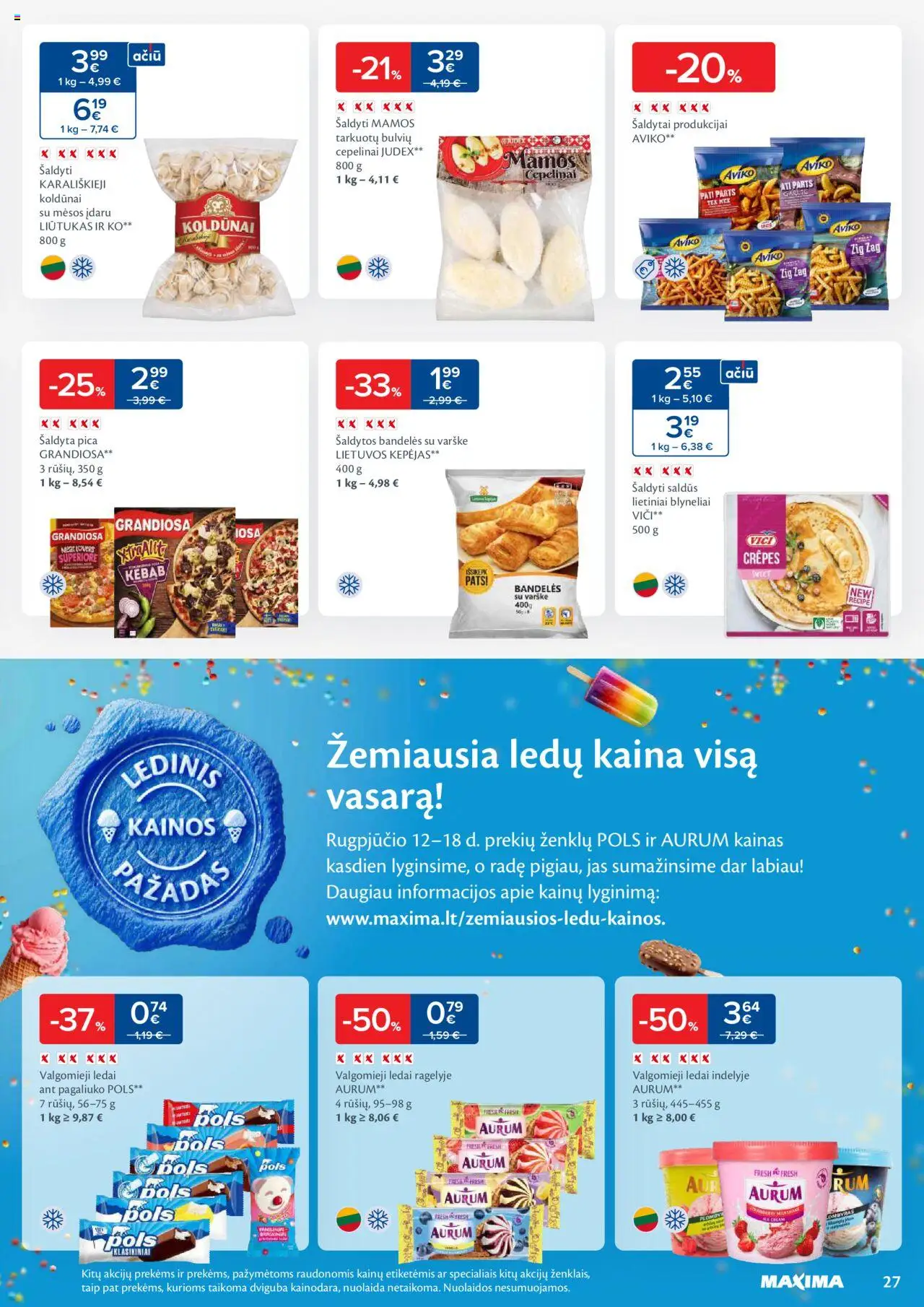 MAXIMA leidinys│galioja nuo 12.08.2025 | Puslapis: 27 | Prekių: Ledai, Varškė, Pica, Valgomieji ledai