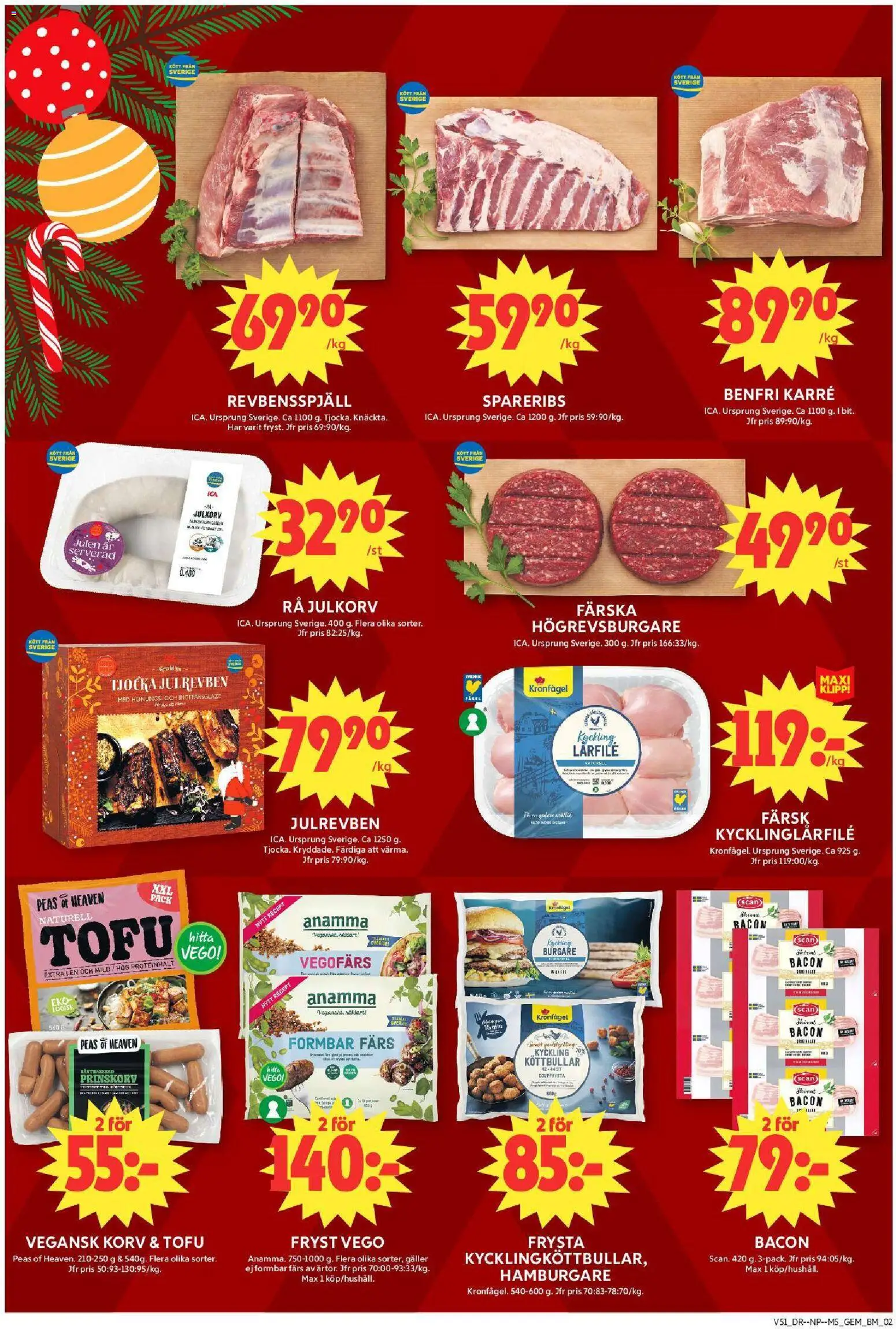 ICA Maxi reklamblad aktuell från 15.12.2025 | Sida: 4 | Produkter: Prinskorv, Hamburgare, Galler, Vegofärs