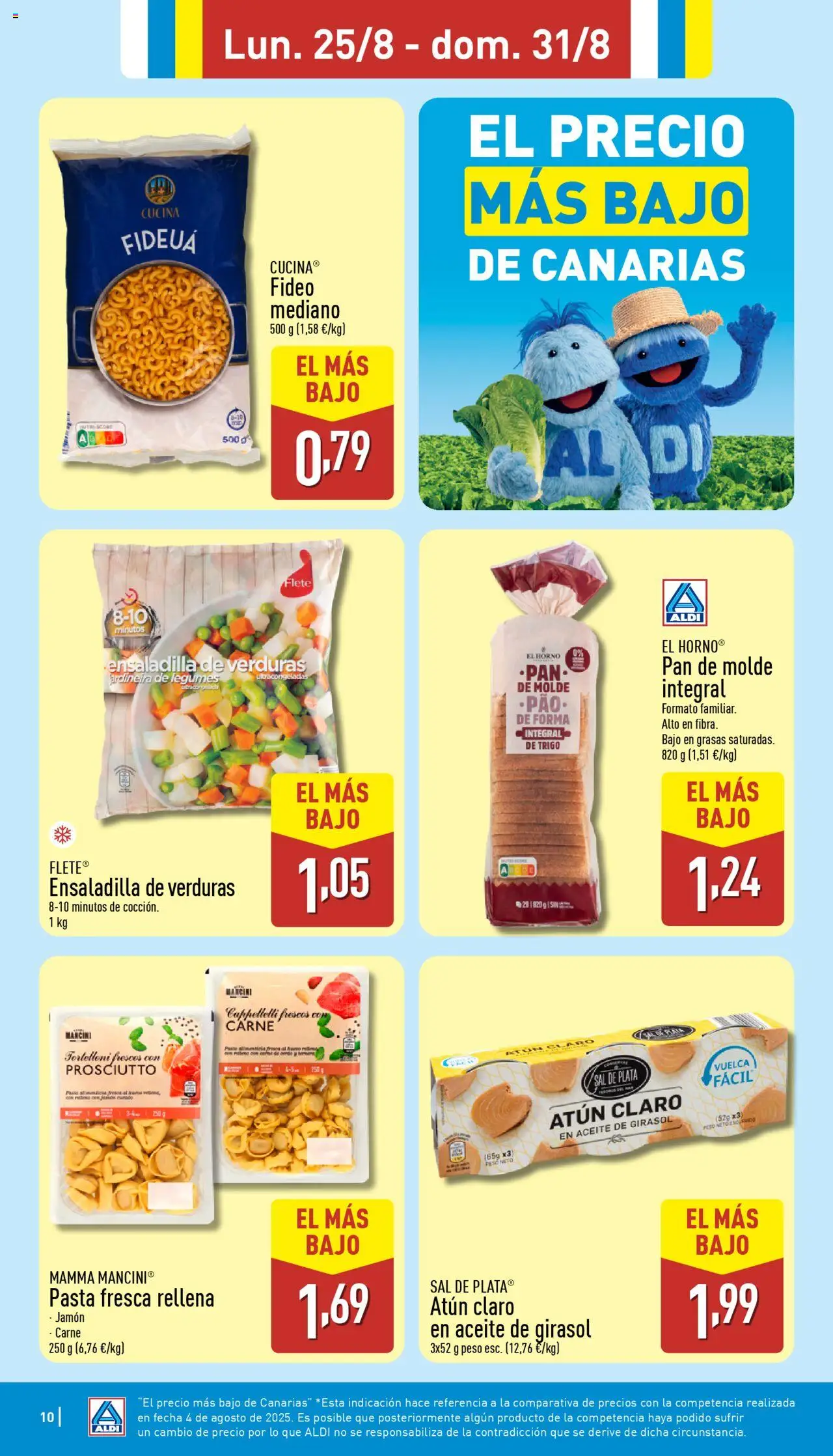 Aldi folleto Canarias │ válido desde el 25.08.2025 | Página: 10 | Productos: Pan, Pasta, Aceite de girasol, Atún claro