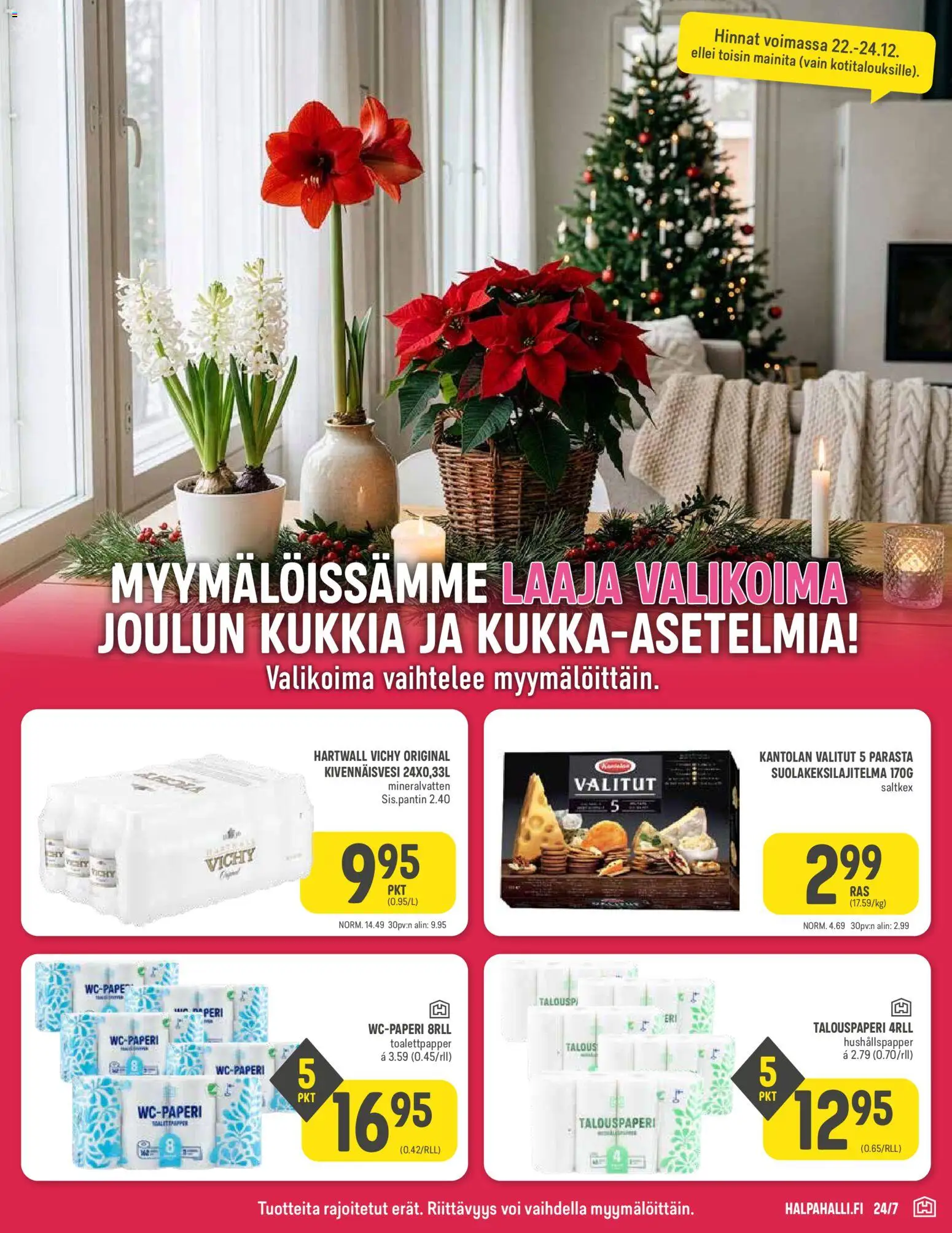 Halpa Halli tarjoukset - Joulu – voimassa 22.12.2025 alkaen | Sivu: 5 | Tuotteet: Kivennäisvesi, Voi