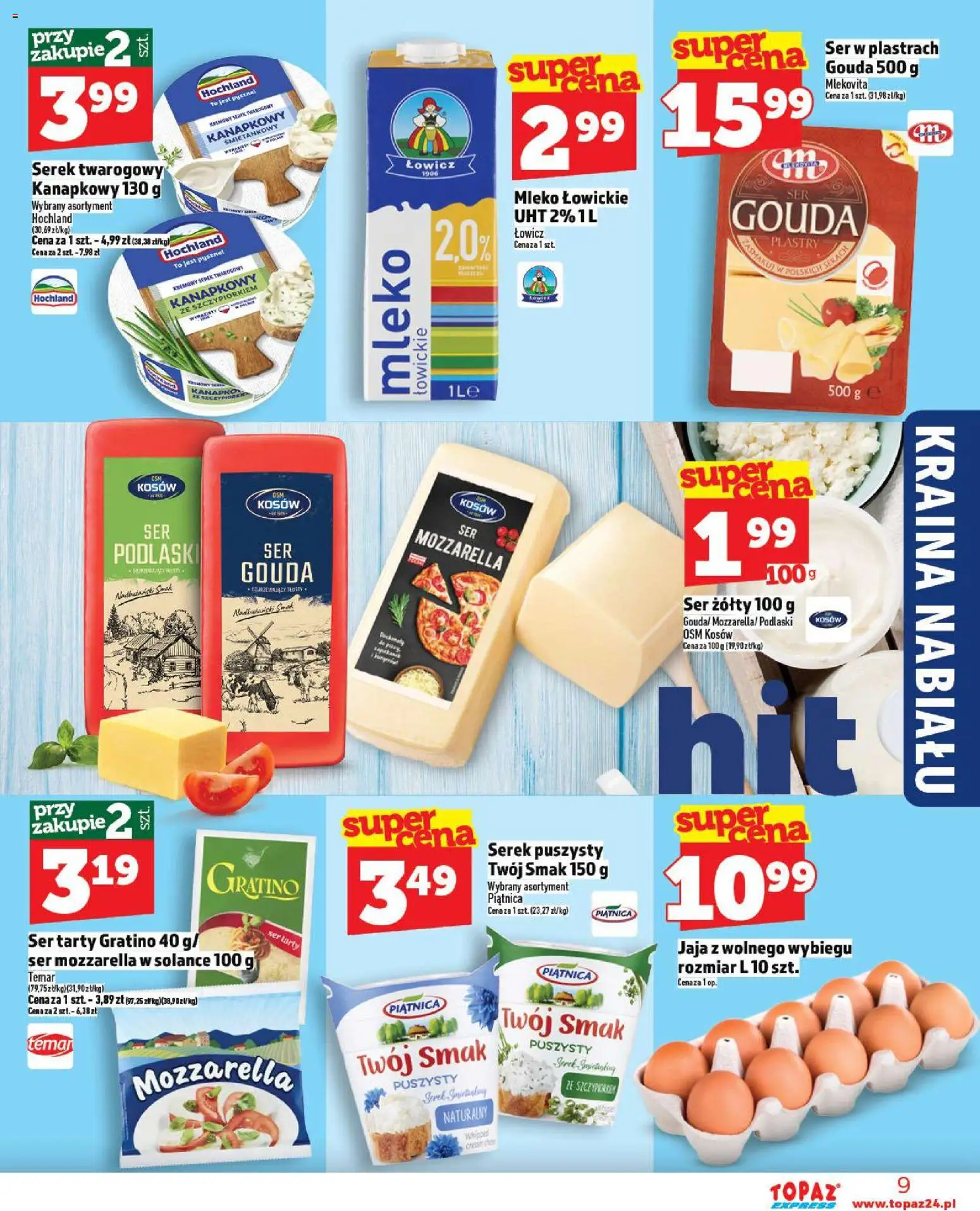 Topaz Gazetka - Express od 13.11.2025 | Strona: 9 | Produkty: Serek, Mleko, Ser, Mozzarella