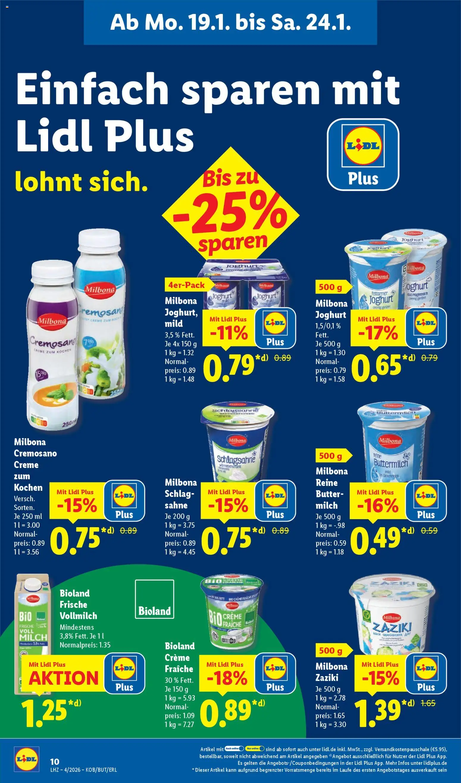 Lidl Prospekt Ochsenfurt – gültig ab 19.01.2026 | Seite: 20 | Produkte: Buttermilch, Schlagsahne, Milch, Sahne