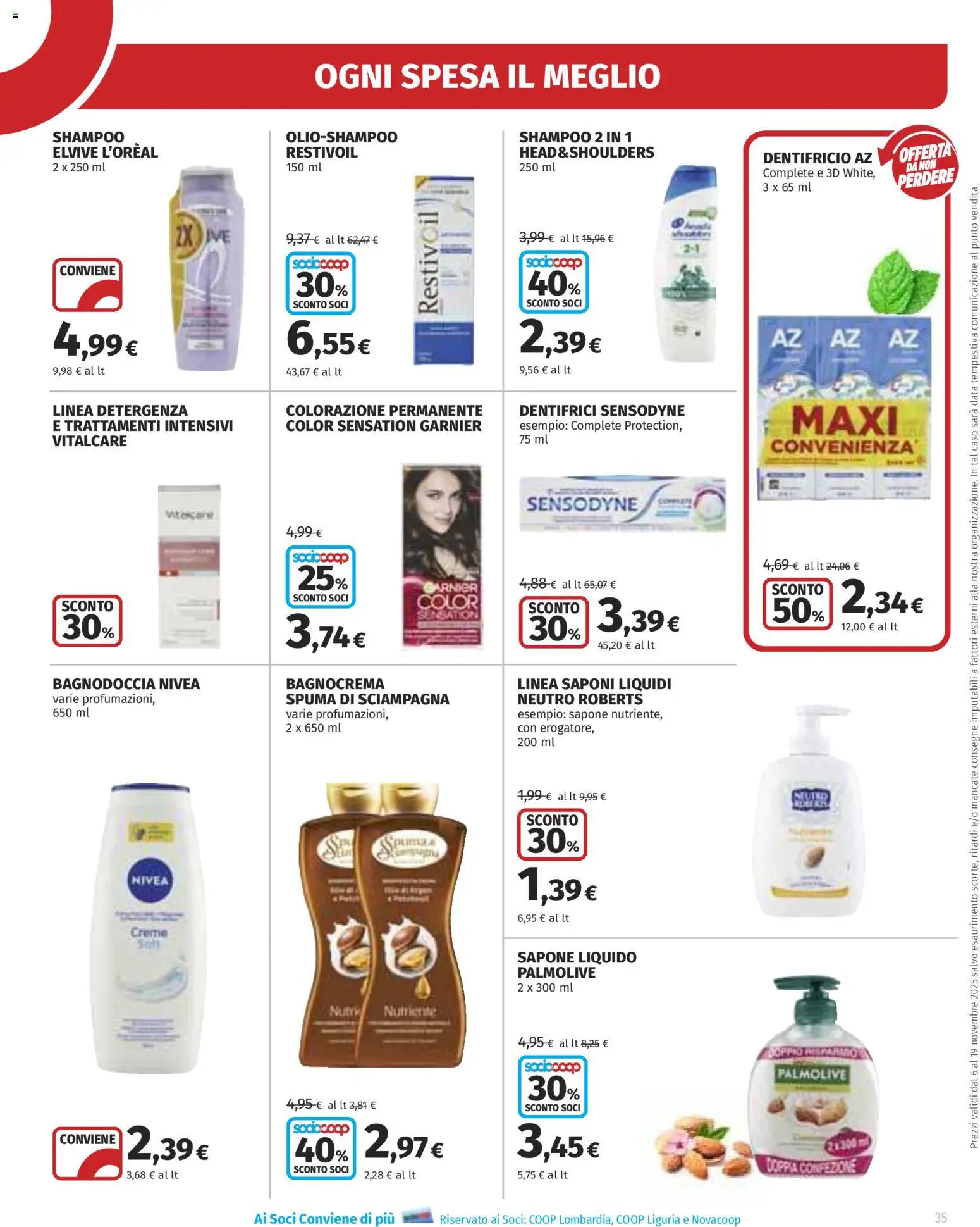 Volantino Ipercoop del 06.11.2025 | Pagina: 35 | Prodotti: Shampoo, Sapone, Dentifricio, Data