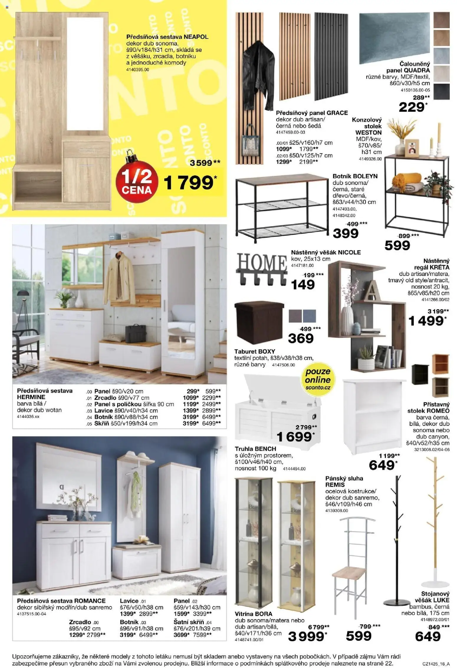 Sconto nábytek leták od 05.11.2025 | Strana: 16 | Produkty: Komody, Stolek, Botník, Věšák