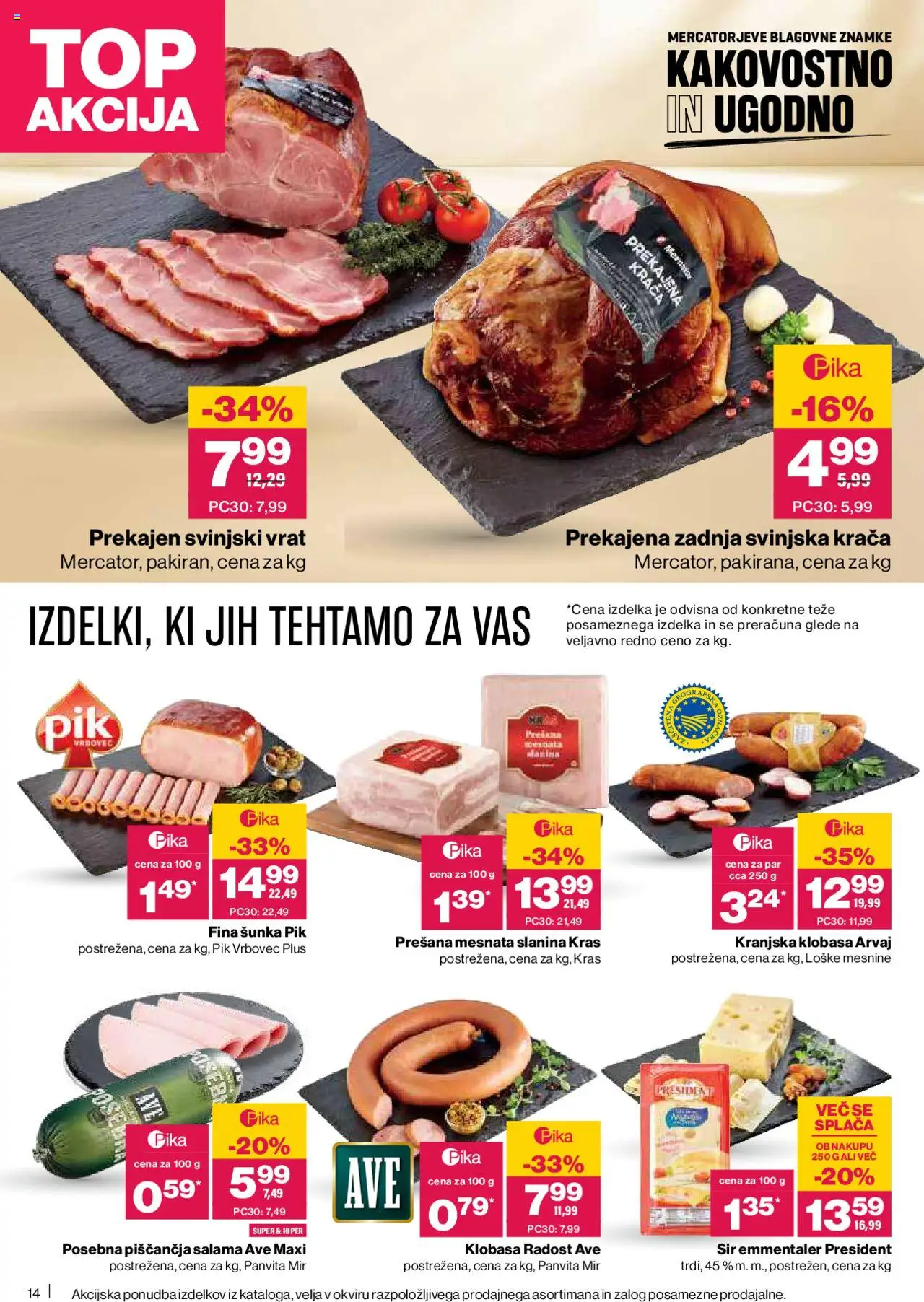 Novi Mercator katalog ponudbe – veljaven od 09.10.2025 | Stran: 14 | Izdelki: Slanina, Sir, Salama, Sunka