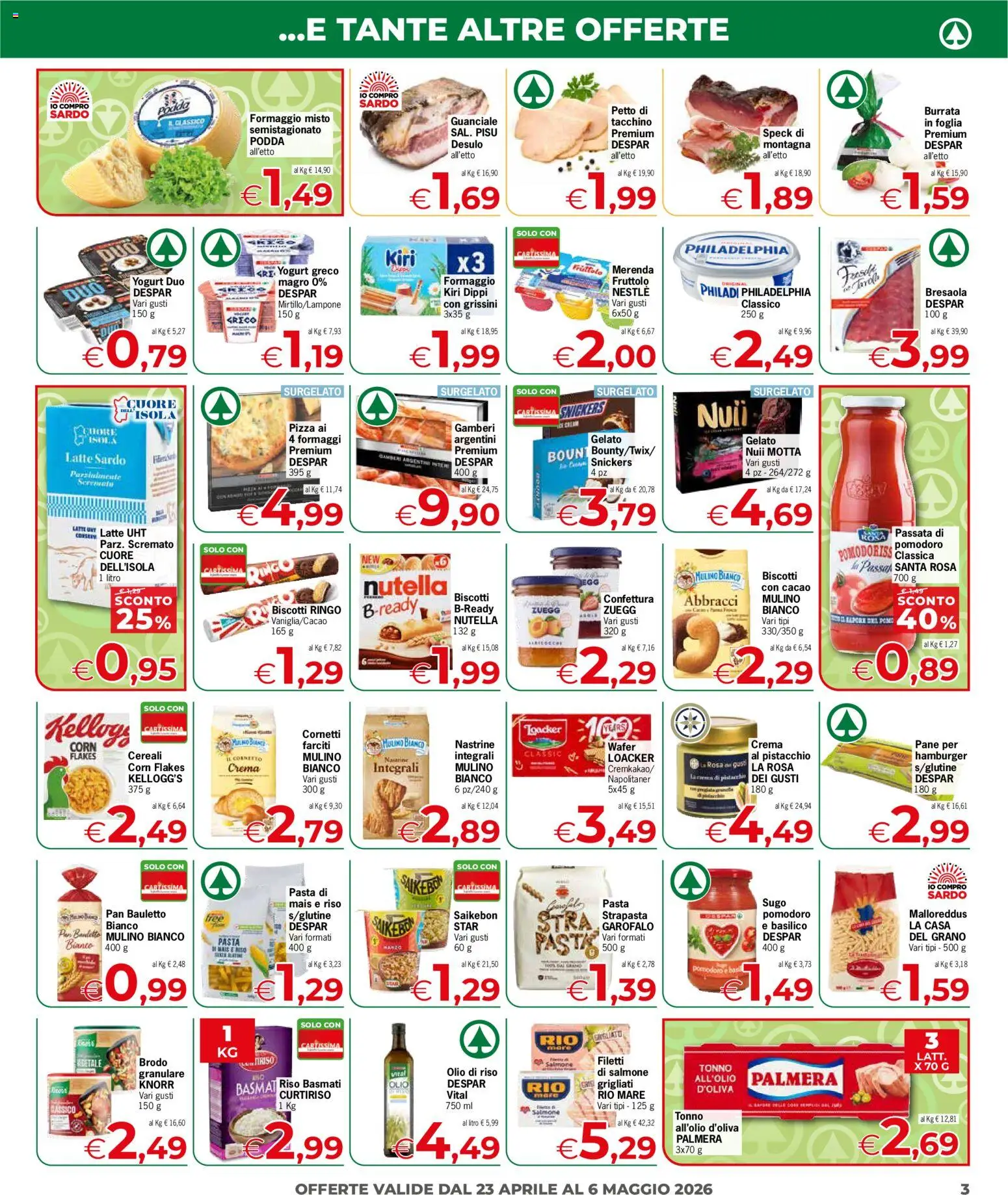 Volantino Despar del 23.04.2026 | Pagina: 3 | Prodotti: Bresaola, Gamberi, Cereali, Sugo