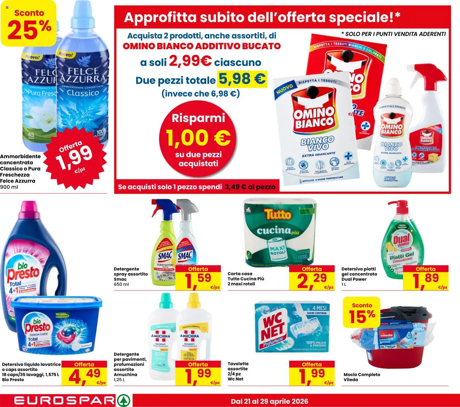 Volantino Eurospar del 21.04.2026 | Pagina: 18 | Prodotti: Ammorbidente, Detergente, Sgrassatore, Profumo