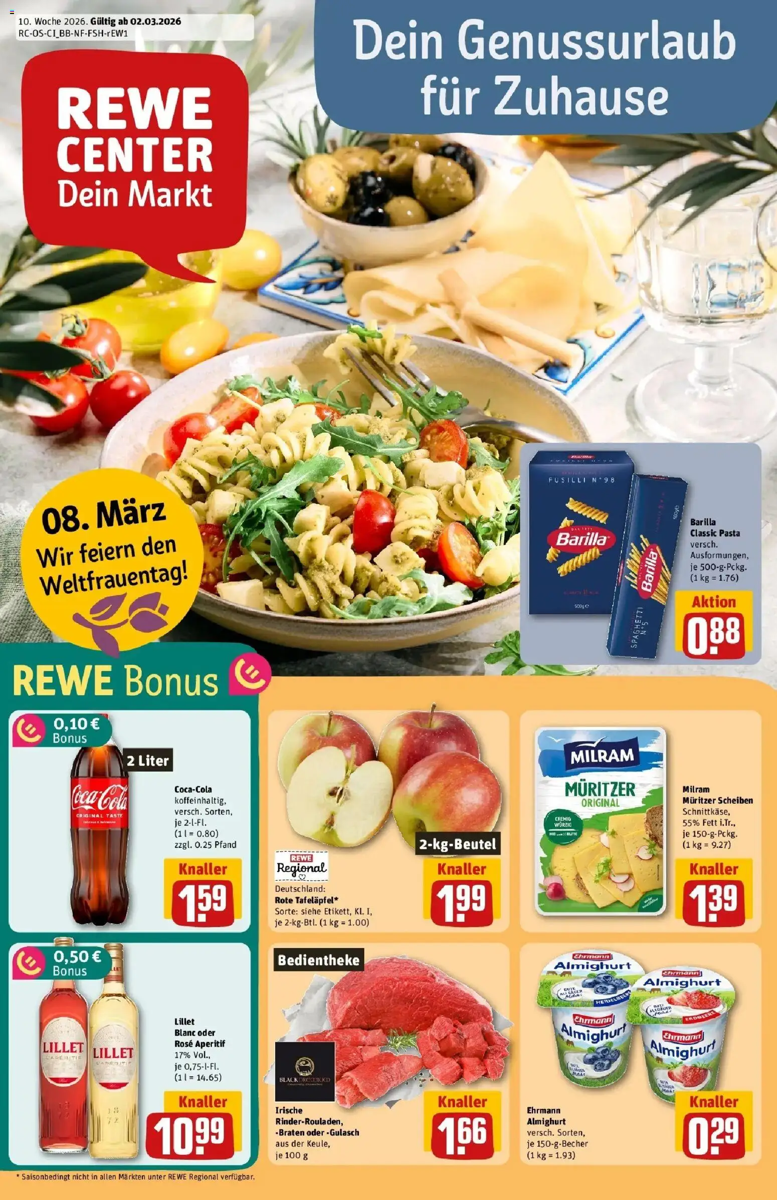 Rewe Prospekt Elsterwerda	 – gültig ab 02.03.2026 | Seite: 1 | Produkte: Ehrmann almighurt, Cola, Barilla, Gulasch