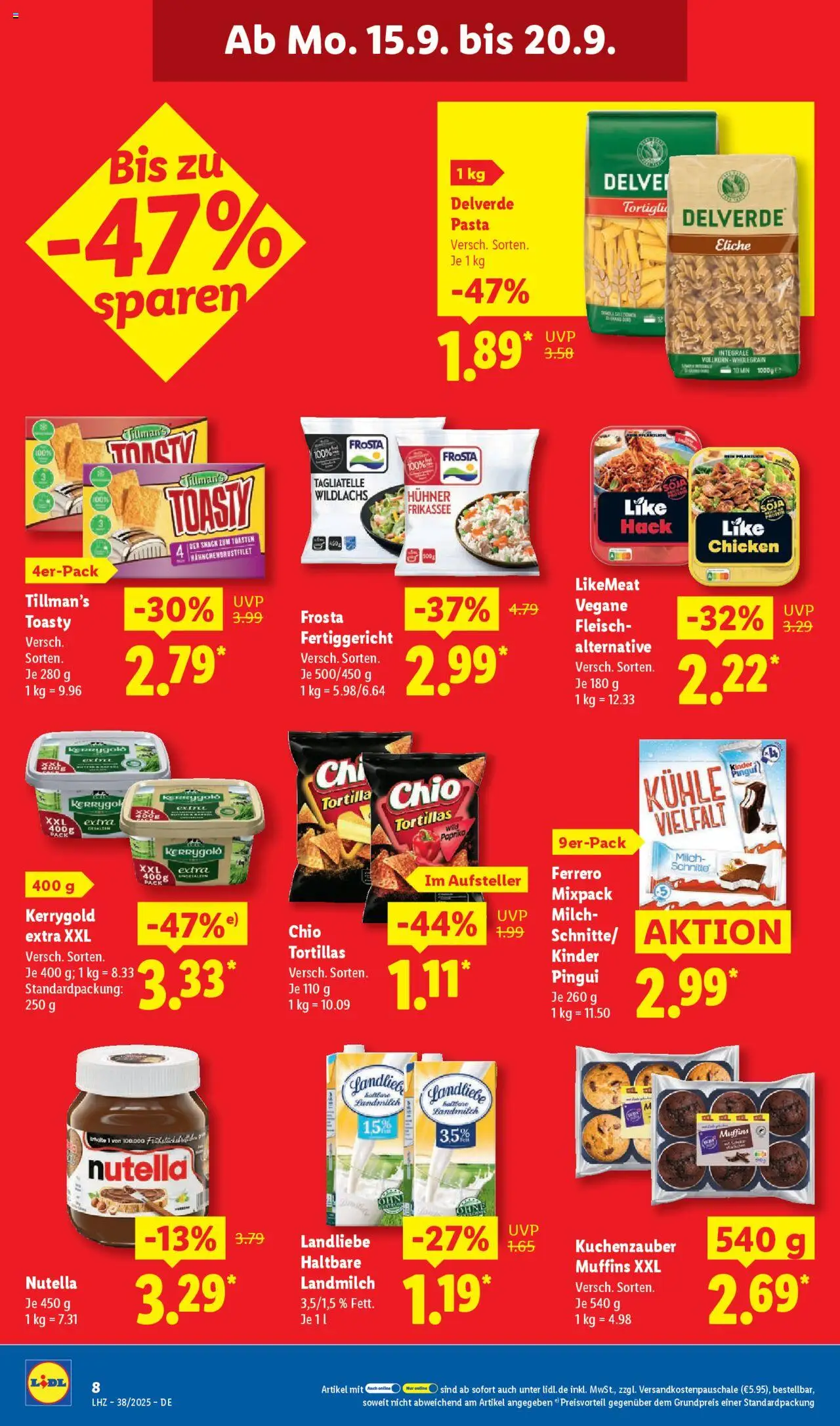Lidl Prospekt Aarbergen – gültig ab 15.09.2025 | Seite: 16 | Produkte: Milch, Nutella, Pasta, Fleisch