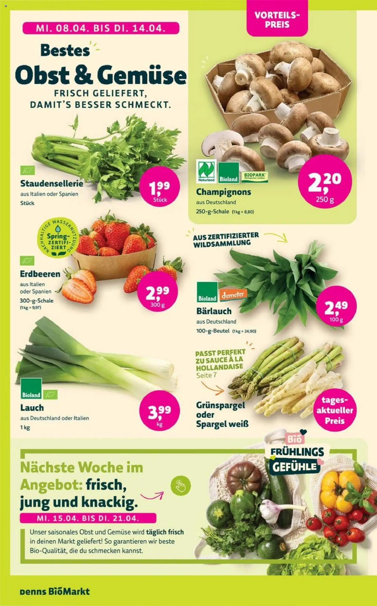 Denns BioMarkt Angebote – gültig ab 08.04.2026 | Seite: 2 | Produkte: Spargel, Champignons, Gemüse, Erdbeeren