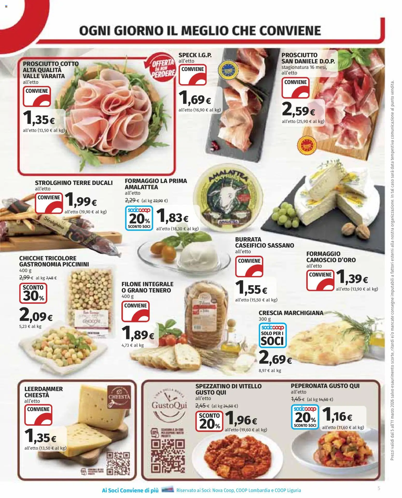 Volantino COOP del 05.03.2026 | Pagina: 5 | Prodotti: Prosciutto Cotto, Formaggio, Prosciutto, Burrata