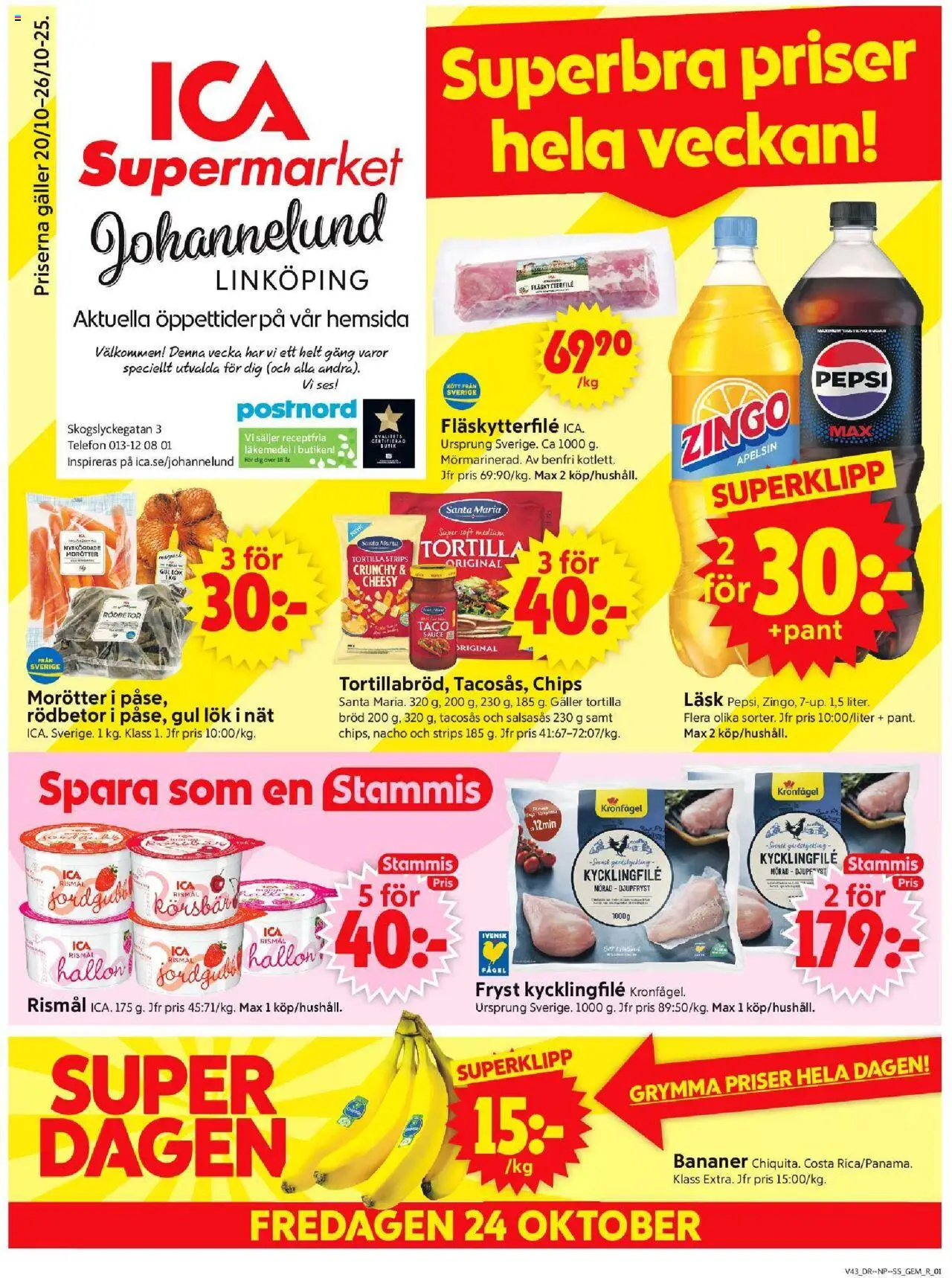 ICA Supermarket reklamblad aktuell från 20.10.2025 | Sida: 1 | Produkter: Galler, Chips, Körsbär, Hallon