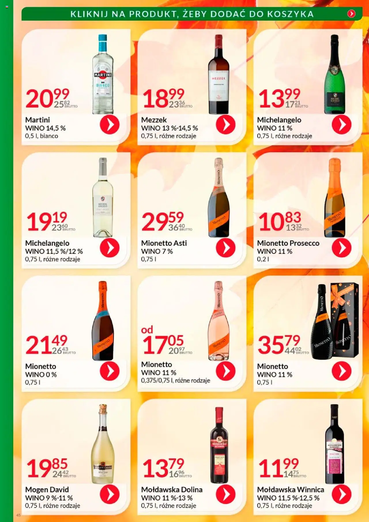 Eurocash Gazetka - Katalog Alkoholowy od 01.10.2025 | Strona: 45 | Produkty: Martini, Mionetto prosecco, Wino, Prosecco