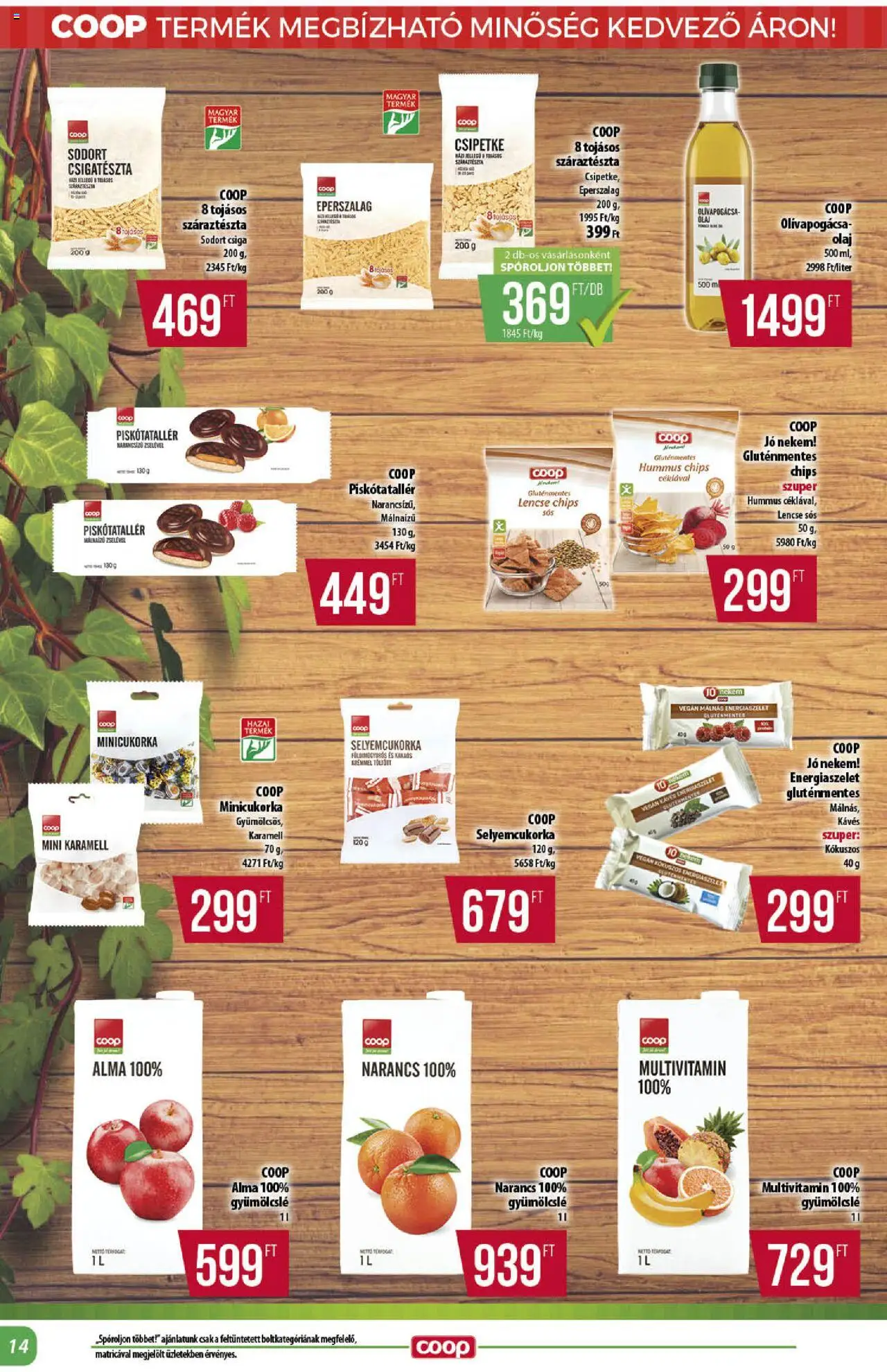 COOP akciós ujság - amely érvényes a következő dátumtól: 14.08.2025 | Oldal: 14 | Termékek: Gyümölcslé, Olaj, Lencse, Alma