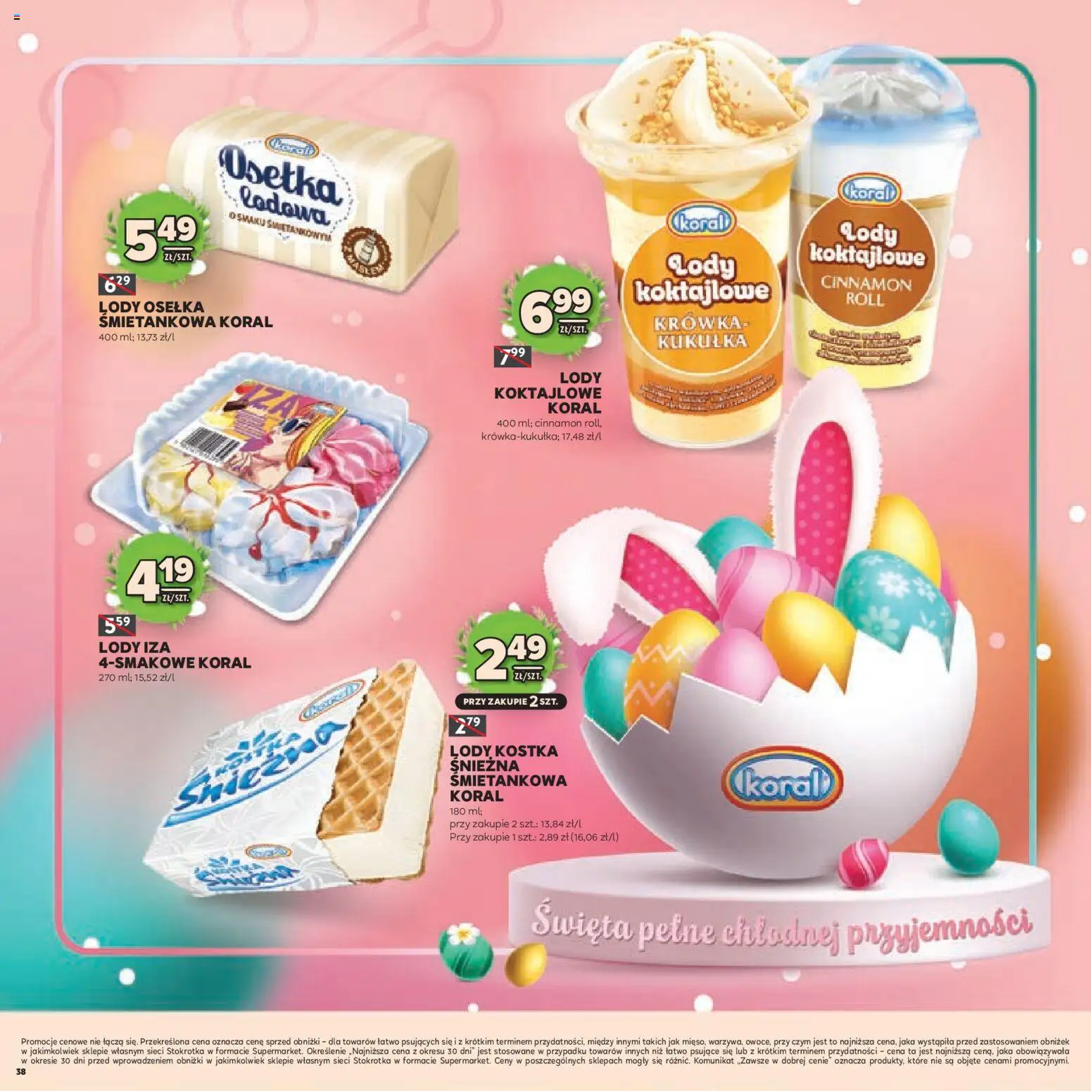 Stokrotka gazetka - Wielkanoc od 19.03.2026 | Strona: 38 | Produkty: Osełka, Stokrotka, Krowka, Lody