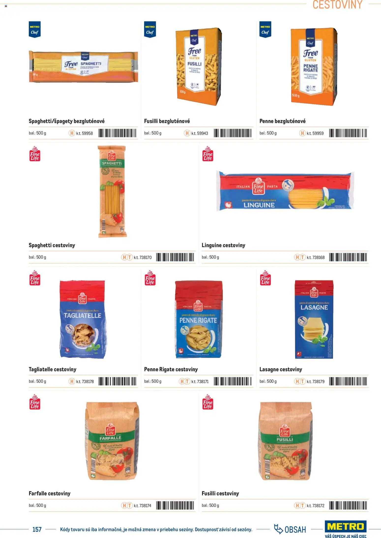 Nové Metro akcie – leták je platný od 01.01.2025 | Strana: 157 | Produkty: Penne, Fusilli, Cestoviny, Lasagne