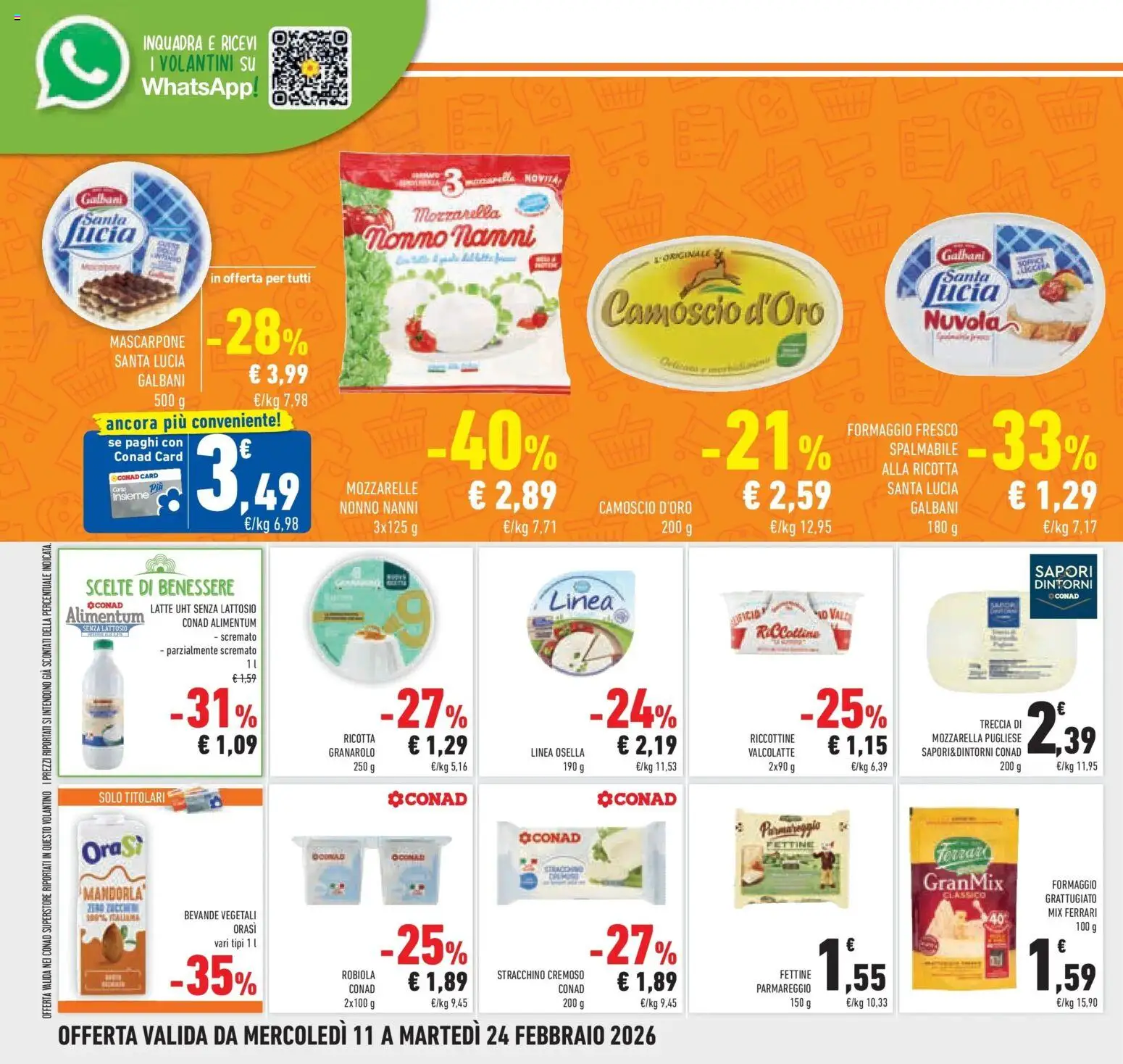 Volantino Conad del 11.02.2026 | Pagina: 20 | Prodotti: Mozzarella, Latte, Stracchino, Robiola