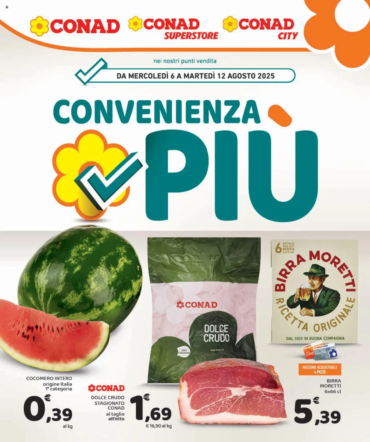 Volantino Conad del 06.08.2025 | Pagina: 1 | Prodotti: Birra, Birra Moretti
