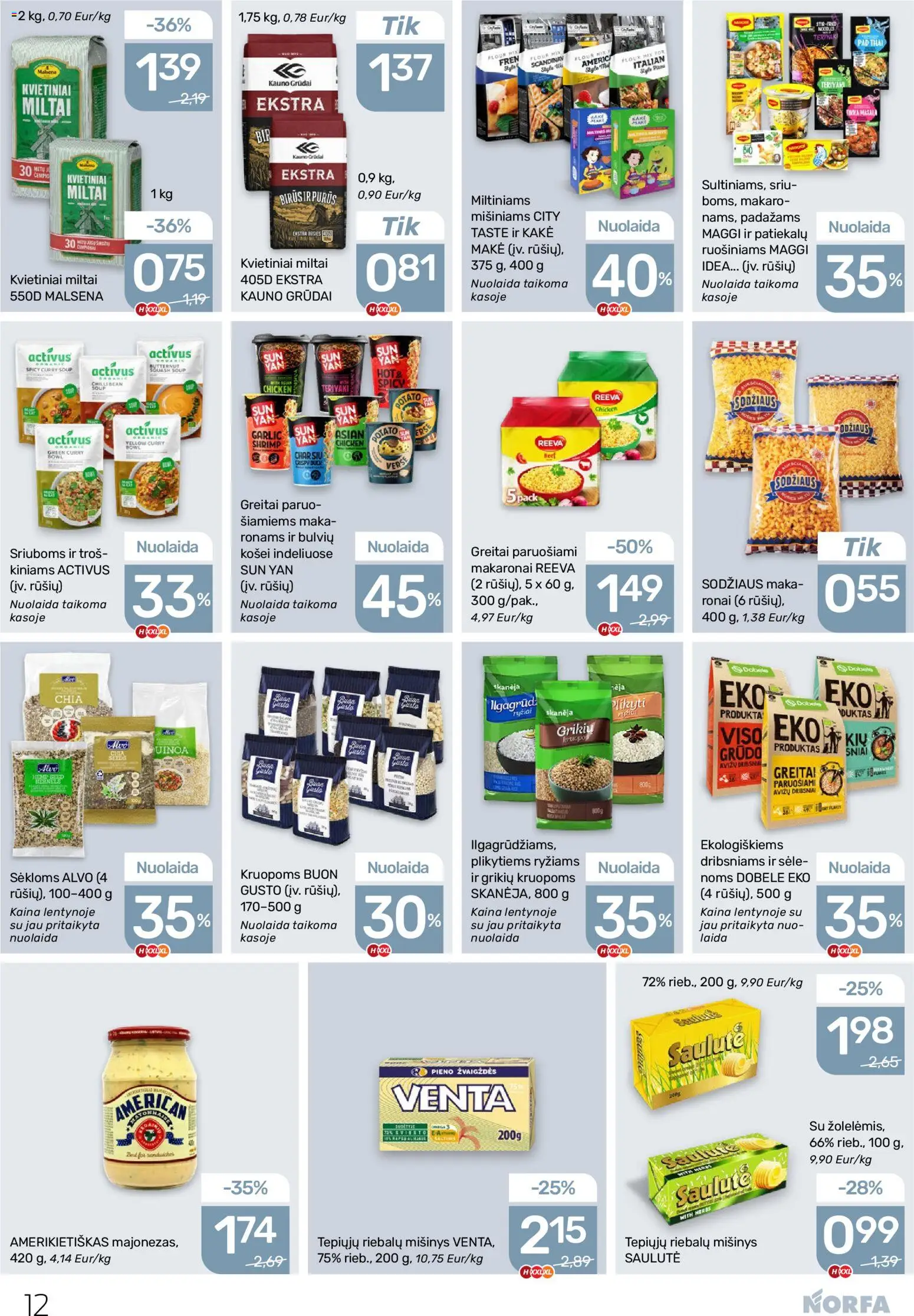 NORFA akcijos nuo 11.12.2025 | Puslapis: 12 | Prekių: Miltai, Dribsniai, Makaronai