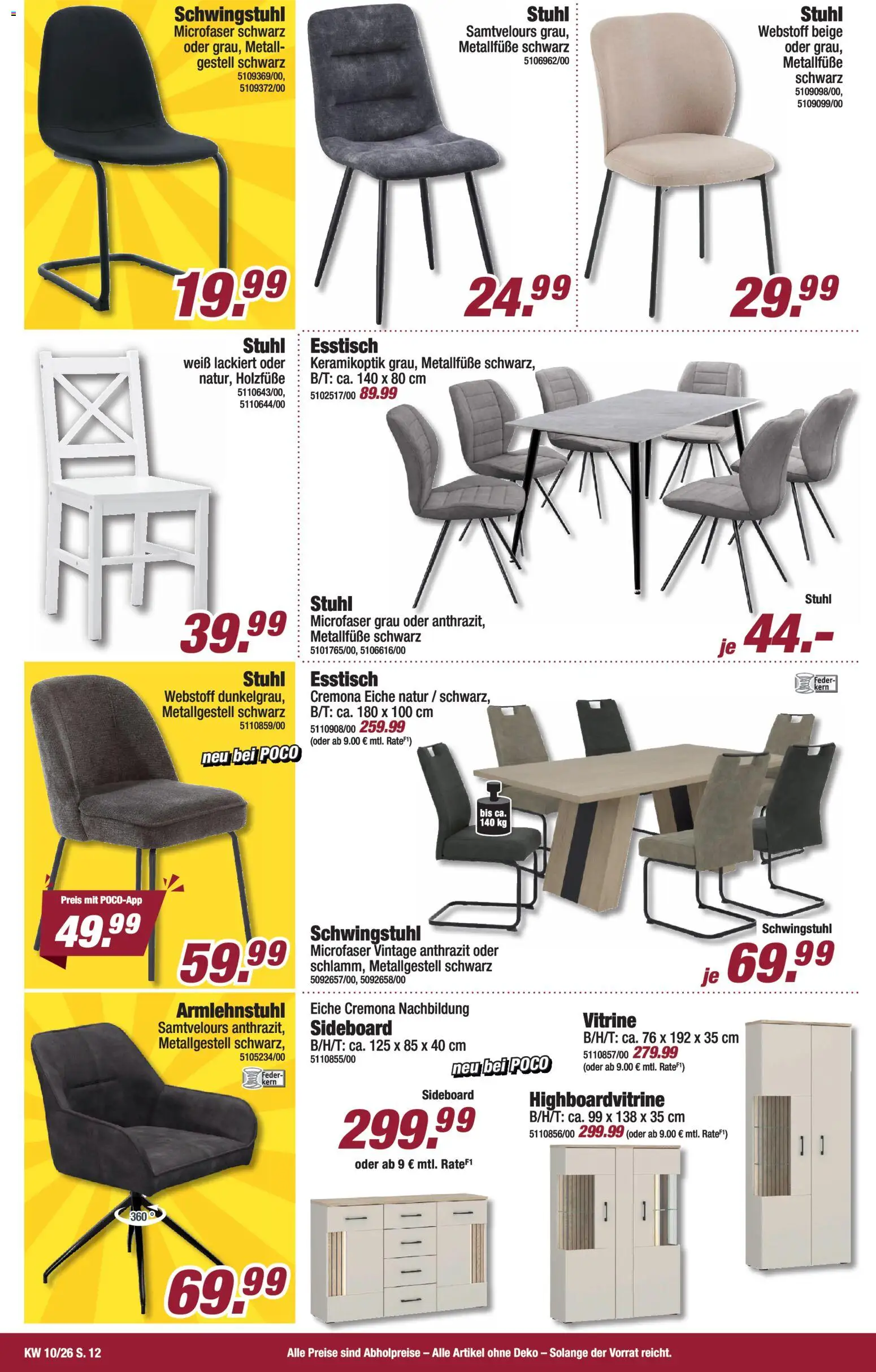 Poco Prospekt 	 – gültig ab 01.03.2026 | Seite: 12 | Produkte: Sideboard, Esstisch, Vitrine, Stuhl