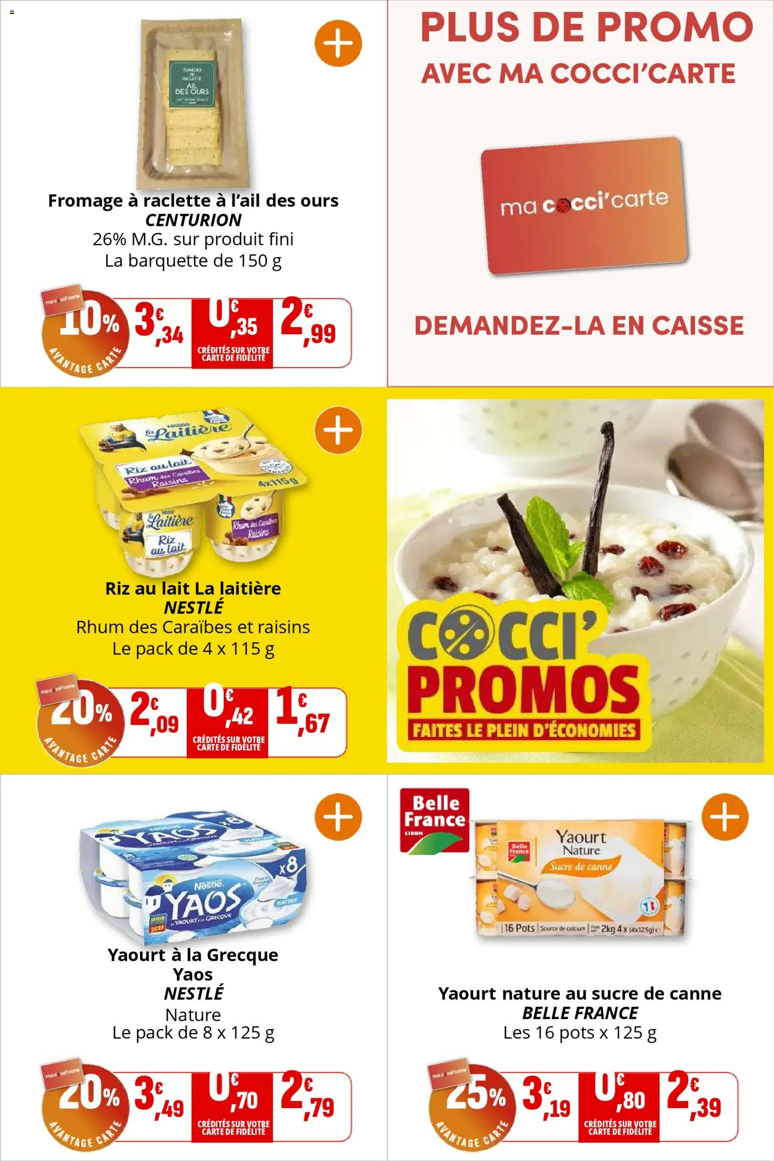 {H1} | Page: 16 | Produits: Fromage à raclette, Yaourt à La Grecque, Sucre de canne, Lait