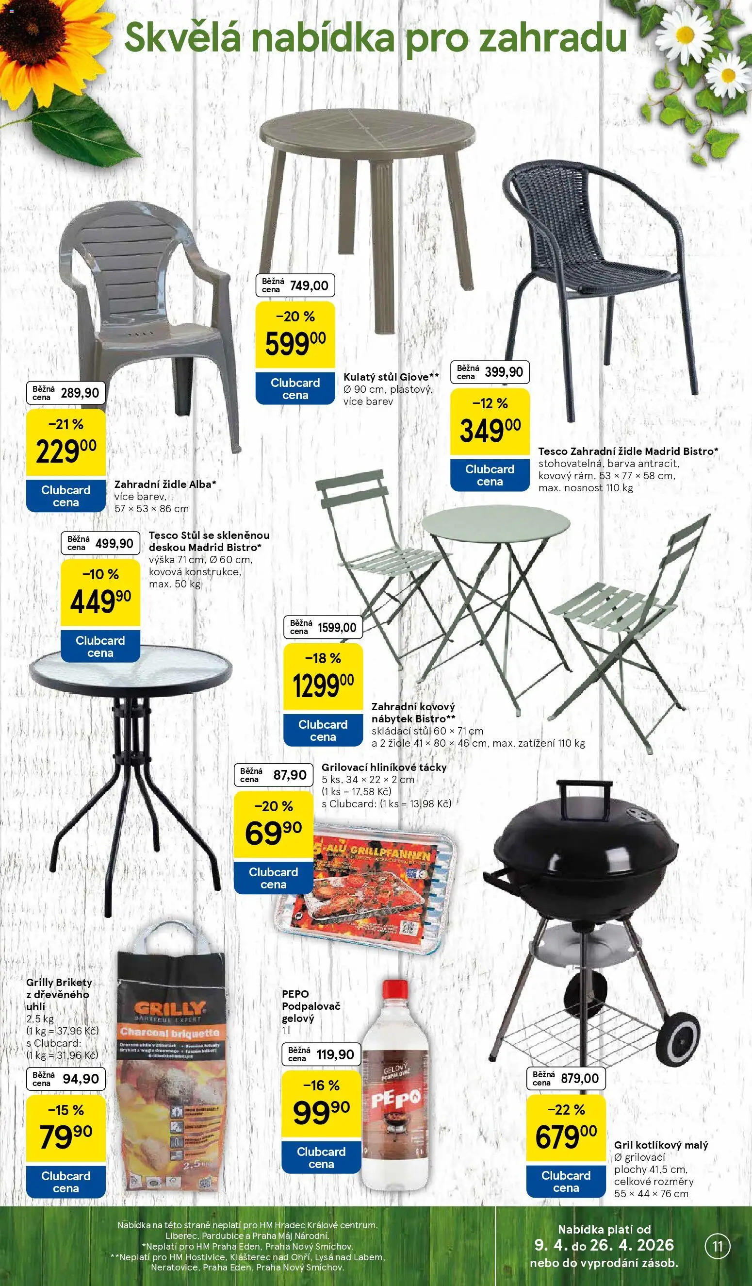 Tesco leták - Hypermarket od 15.04.2026 | Strana: 11 | Produkty: Pepo podpalovač, Nábytek, Pepo, Zahradní židle