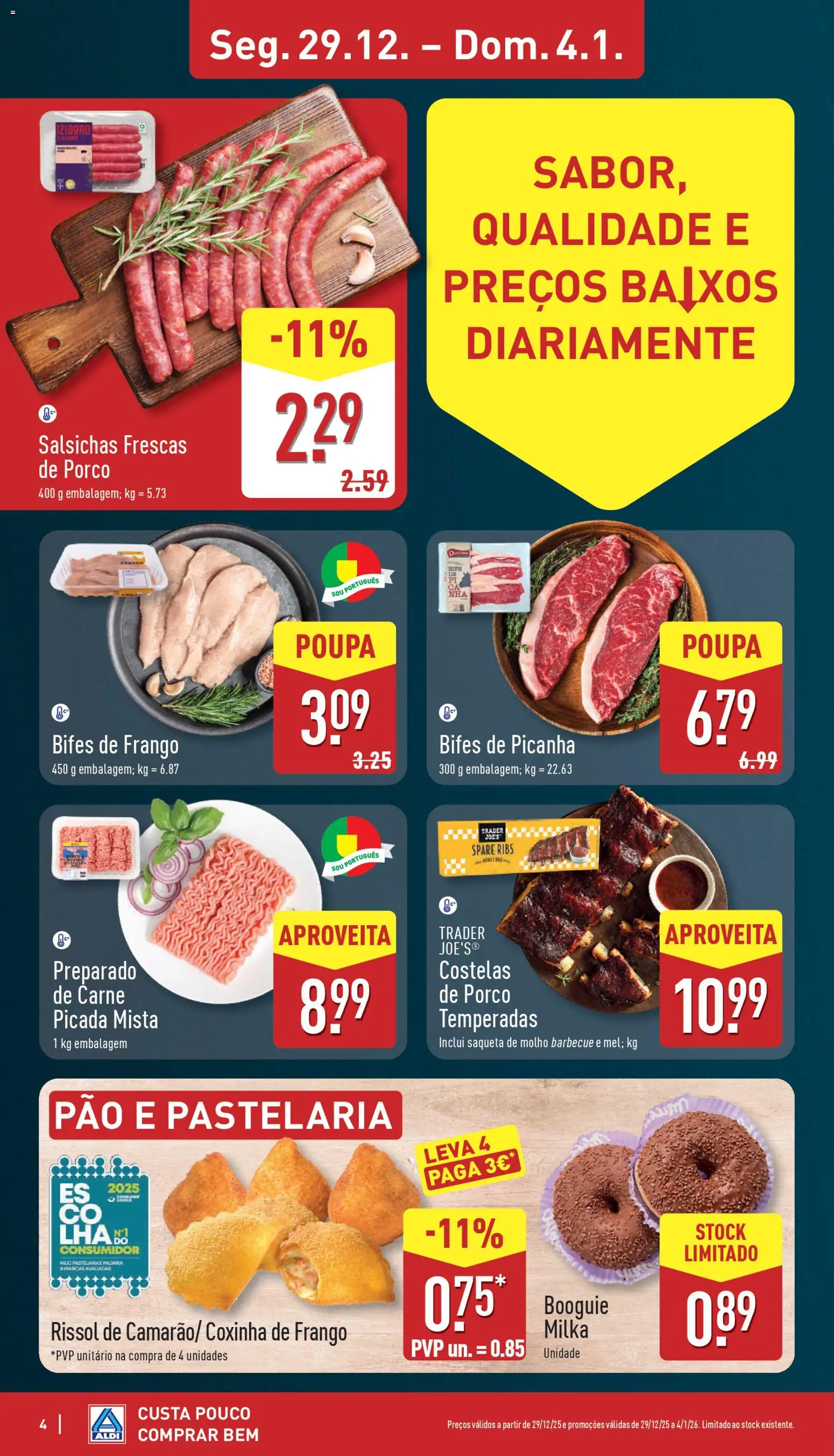 Aldi folheto │ válido de 29.12.2025 | Página: 4 | Produtos: Frango, Padaria, Pão, Carne