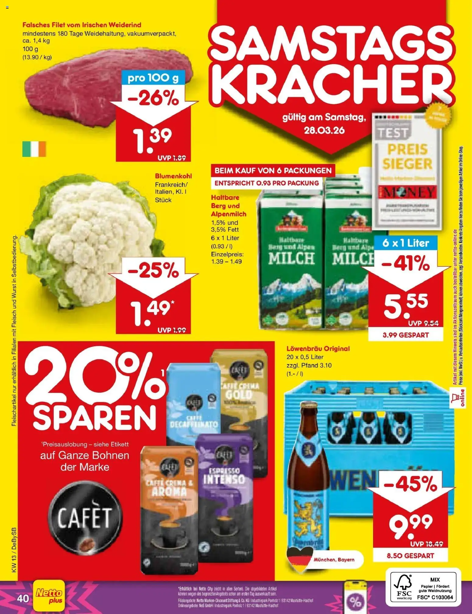 Netto Marken-Discount Prospekt Thierhaupten	 – gültig ab 23.03.2026 | Seite: 56 | Produkte: Milch, Wurst, Blumenkohl, Fleisch