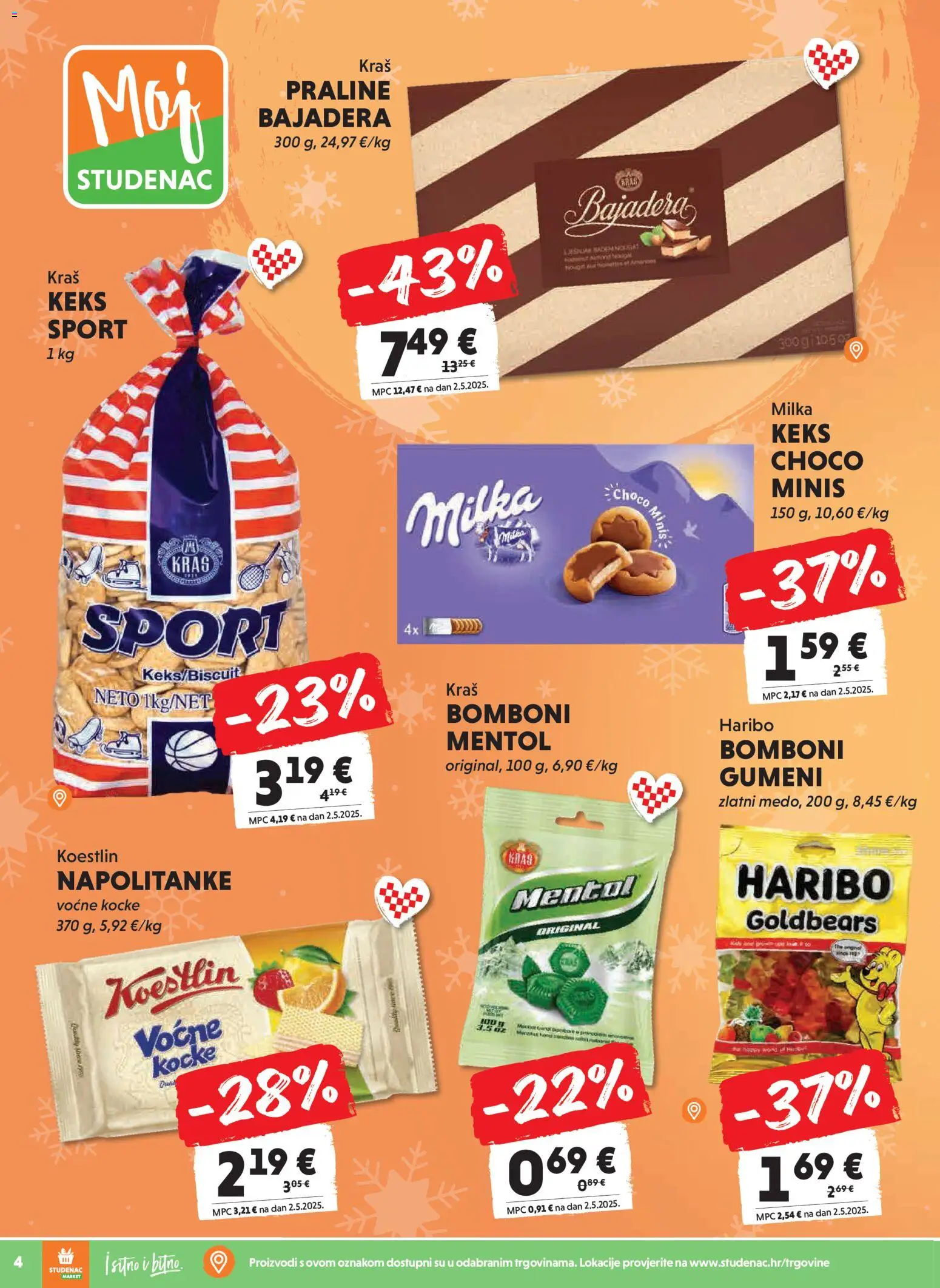 Studenac katalog | vrijedi od 21.01.2026 | Stranica: 4 | Proizvodi: Bomboni, Keks, Napolitanke, Milka