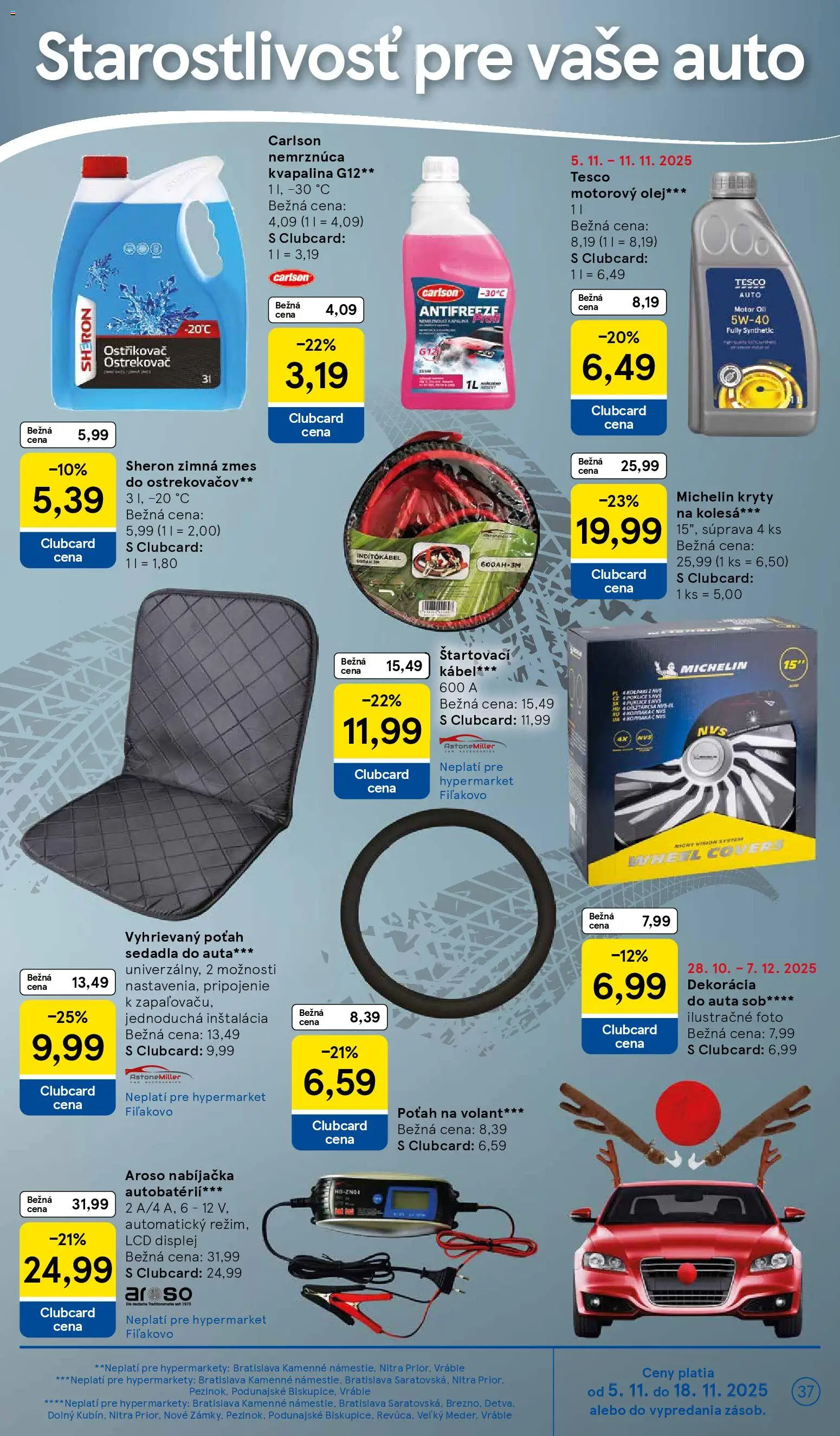 Nové Tesco akcie – leták je platný od 05.11.2025 | Strana: 37 | Produkty: Nabíjačka, Olej, Kábel