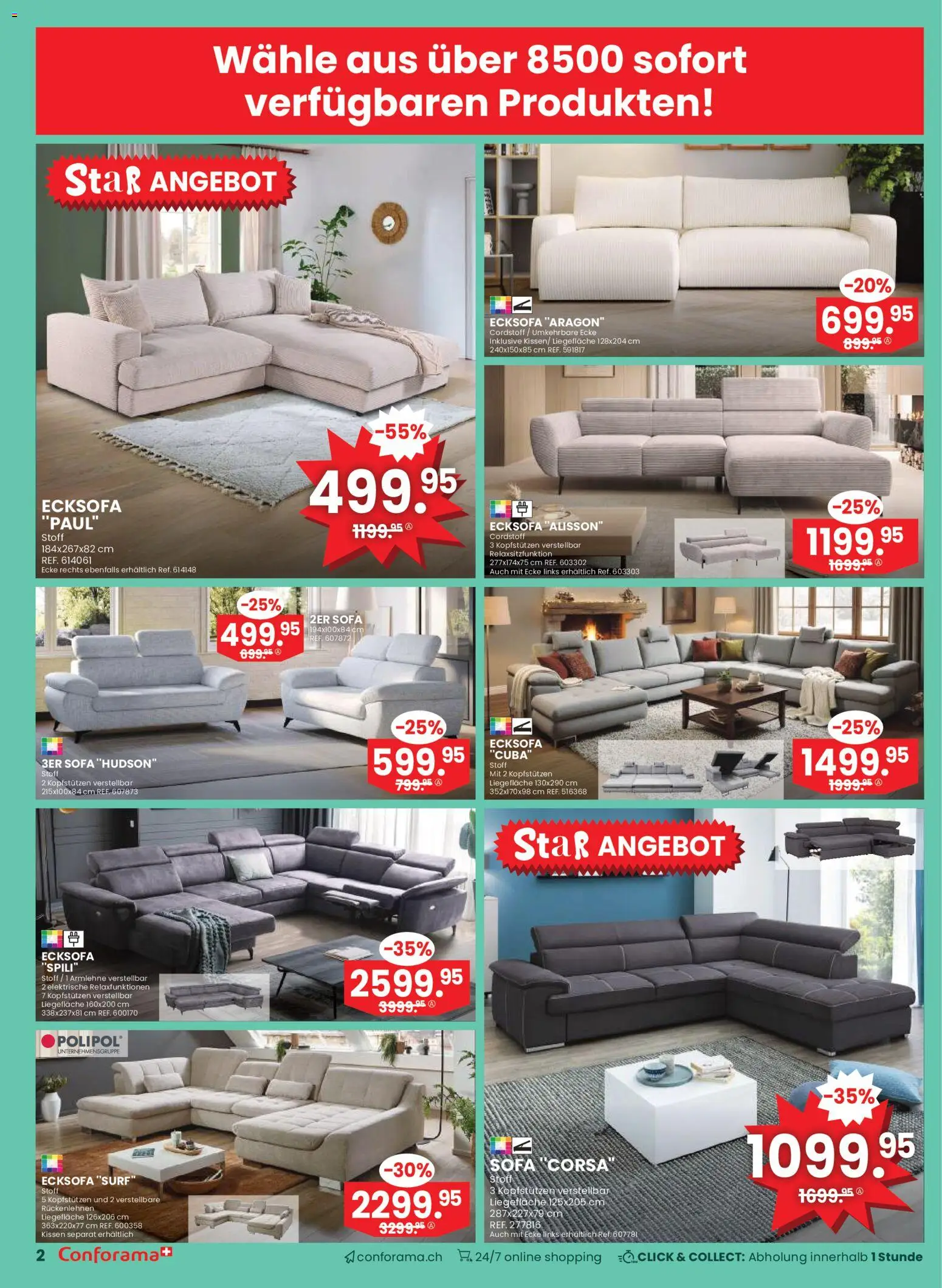 Conforama Aktionen Möbel und Matrazen – gültig ab 28.01.2026 | Seite: 2 | Produkte: Kissen, Sofa, Ecksofa