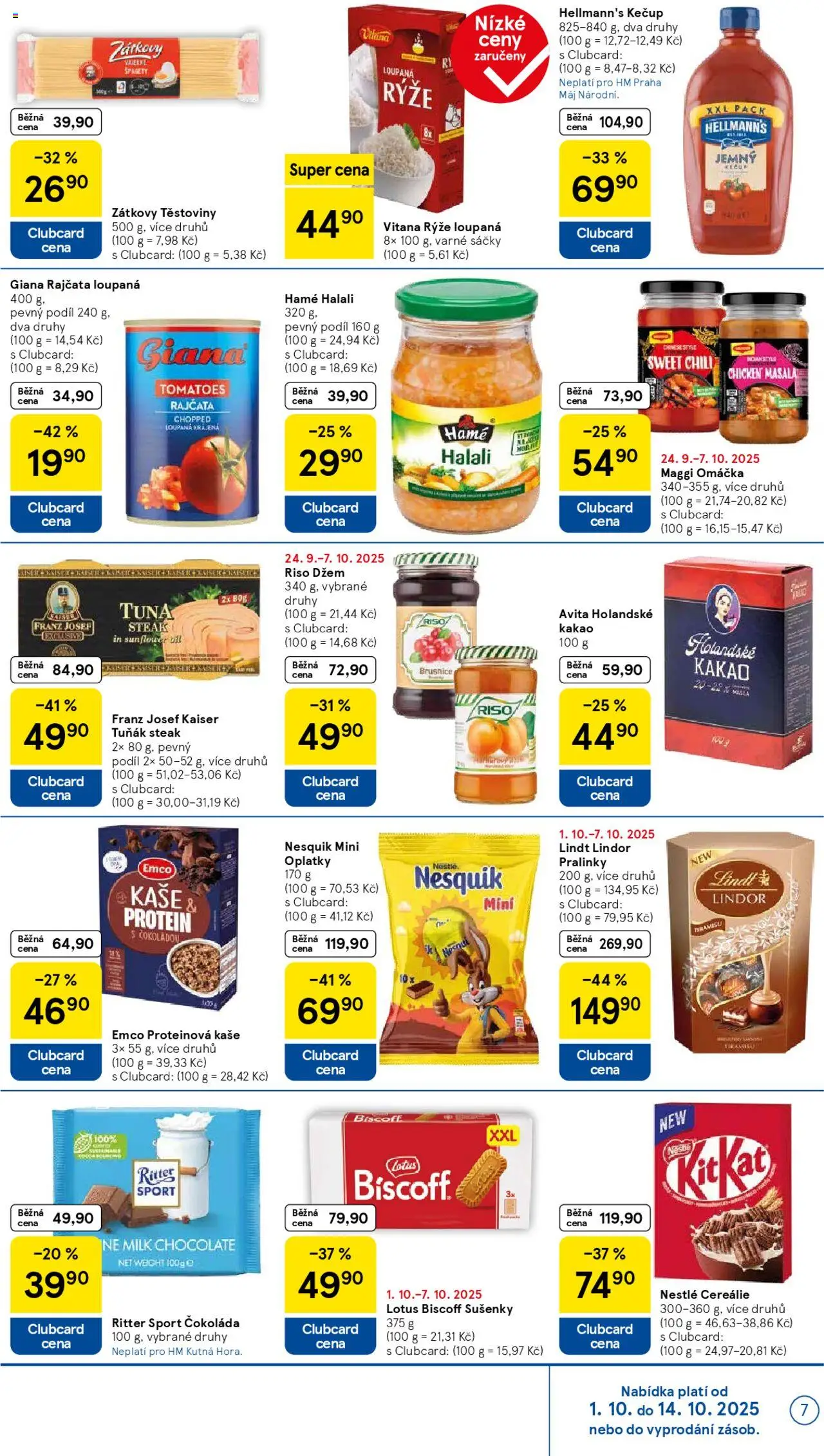 Tesco leták - Hypermarket od 01.10.2025 | Strana: 7 | Produkty: Džem, Těstoviny, Nesquik, Tuňák steak