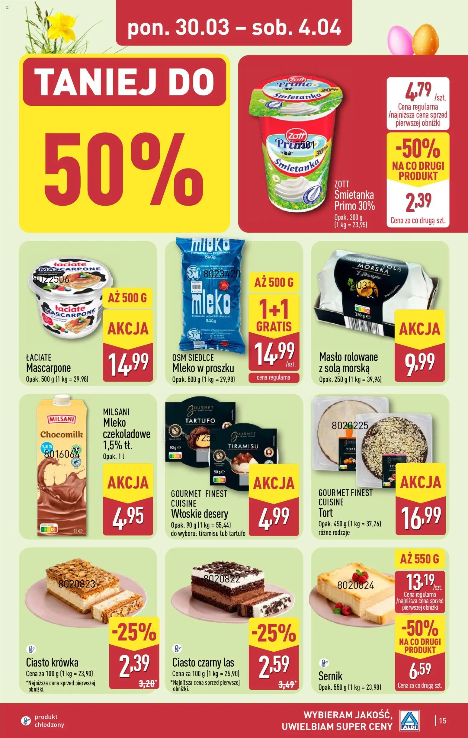 Aldi gazetka od 30.03.2026 | Strona: 15 | Produkty: Ciasto krówka, Tiramisu, Tort, Mascarpone