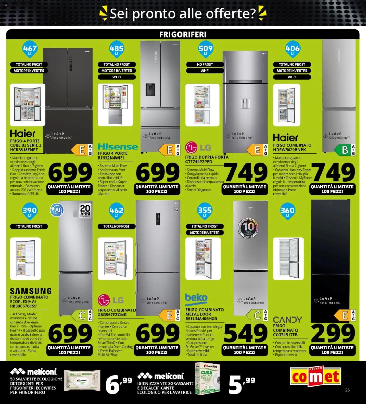 Volantino Comet del 31.10.2025 | Pagina: 35 | Prodotti: Acqua, Frutta, Lavatrice, Frigorifero