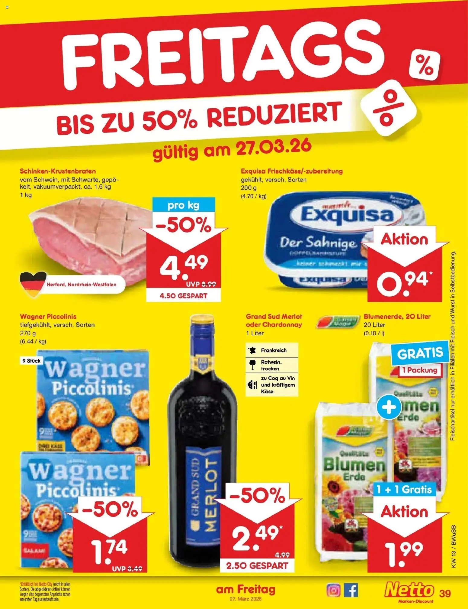 Netto Marken-Discount Prospekt Stemwede-Dielingen	 – gültig ab 23.03.2026 | Seite: 55 | Produkte: Merlot, Blumen, Exquisa, Grand sud