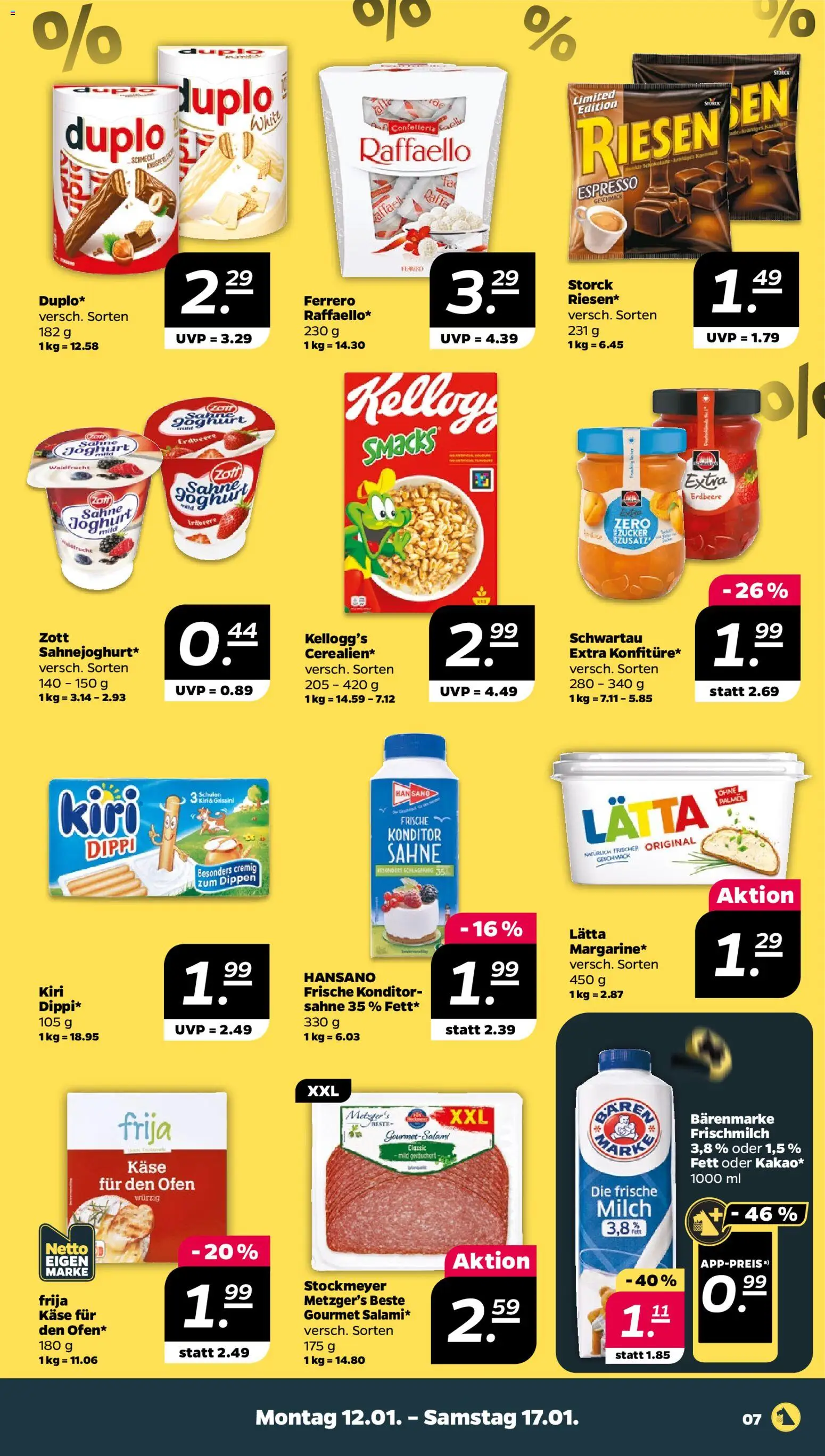Netto Prospekt 	 – gültig ab 12.01.2026 | Seite: 7 | Produkte: Käse, Joghurt, Kellogg's, Sahne