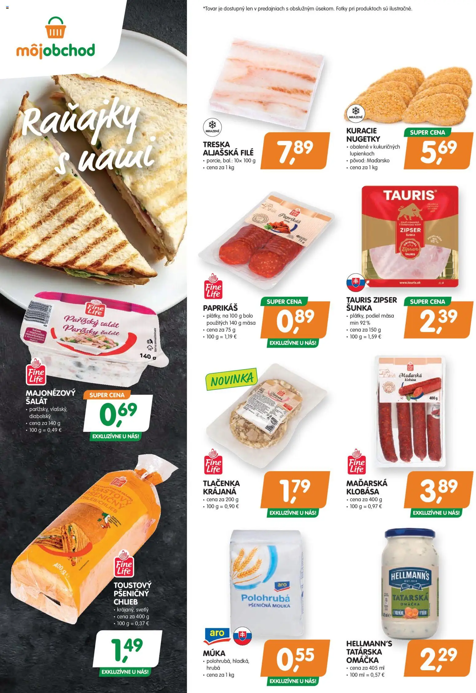 Nové Môj obchod akcie – leták je platný od 30.01.2026 | Strana: 2 | Produkty: Chlieb, Klobása, Múka, Treska