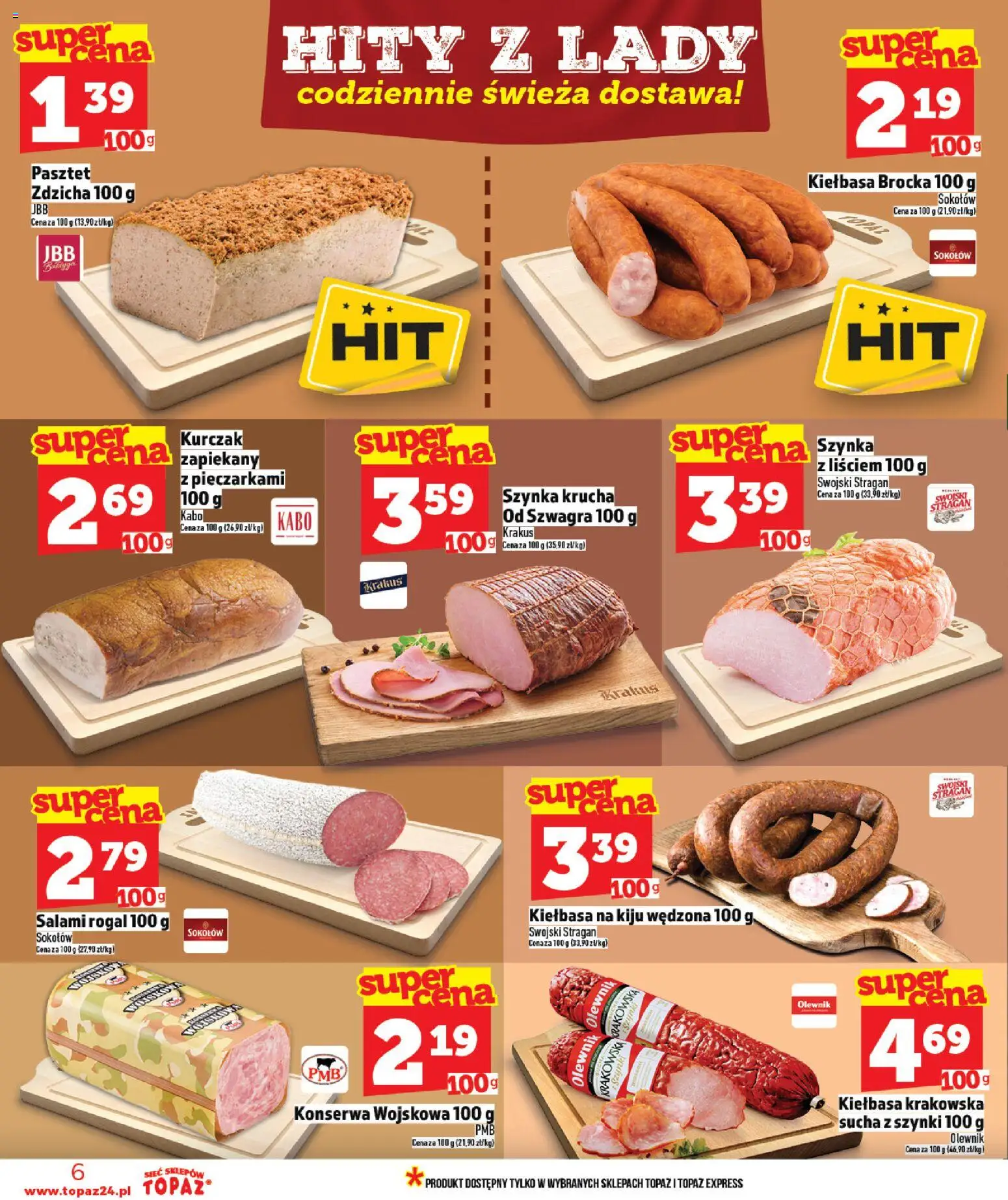 Topaz Gazetka MAZ od 19.02.2026 | Strona: 6 | Produkty: Kiełbasa, Kurczak, Szynka, Kiełbasa krakowska