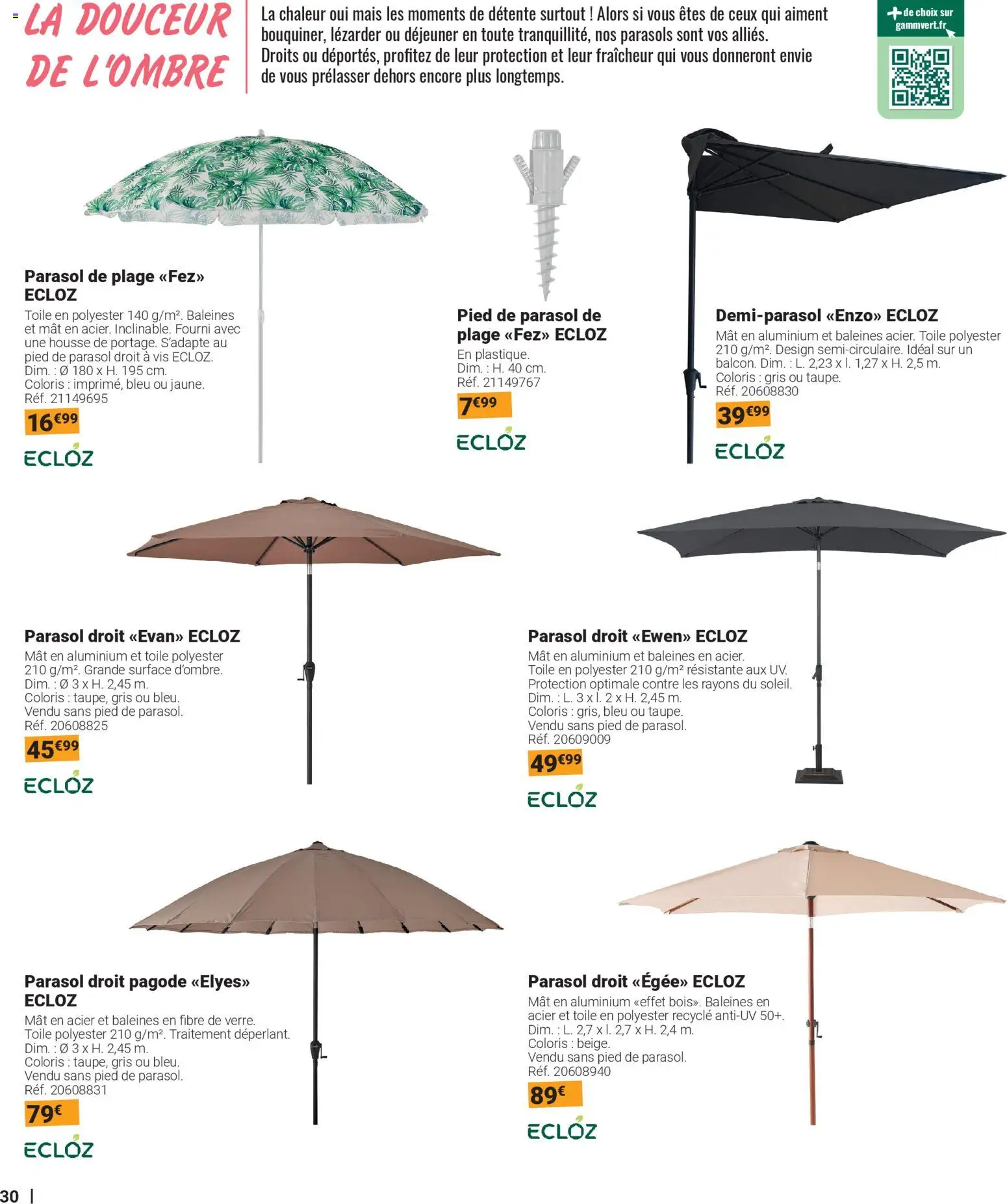 {H1} | Page: 30 | Produits: Mais, Parasol, Pied de parasol