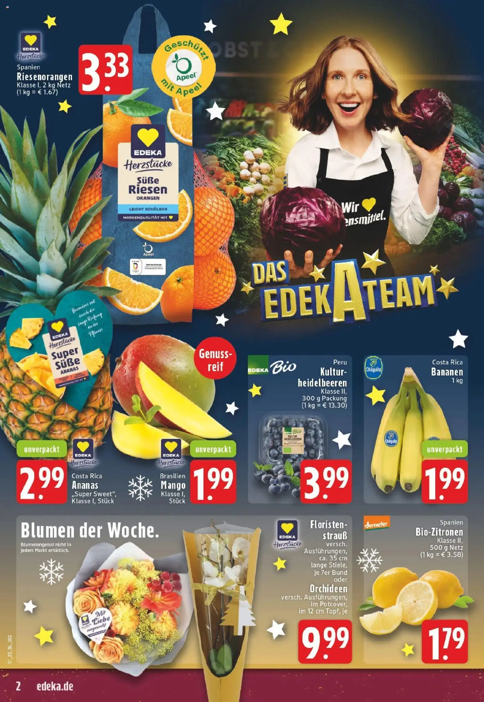 Edeka prospekt Lünen	 – gültig ab 15.12.2025 | Seite: 2 | Produkte: Blumen, Bananen, Orangen, Ananas