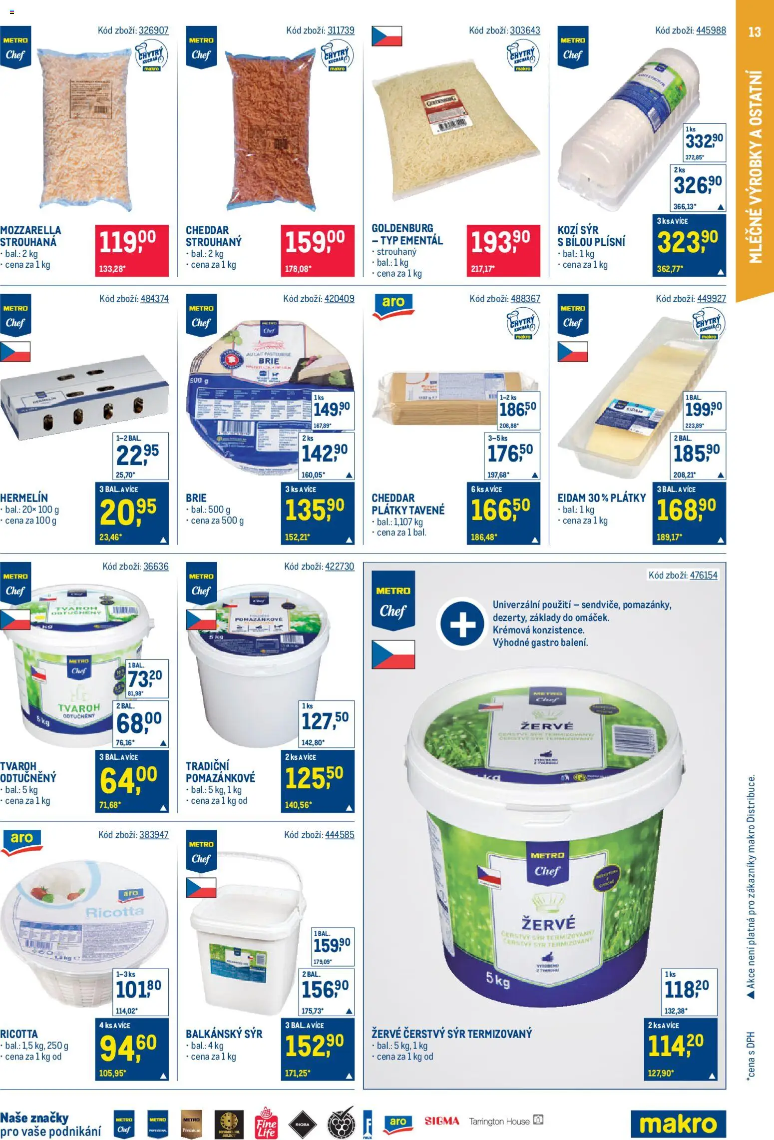 Makro leták - Gastronomie od 14.01.2026 | Strana: 13 | Produkty: Ricotta, Brie, Cheddar, Čerstvý sýr
