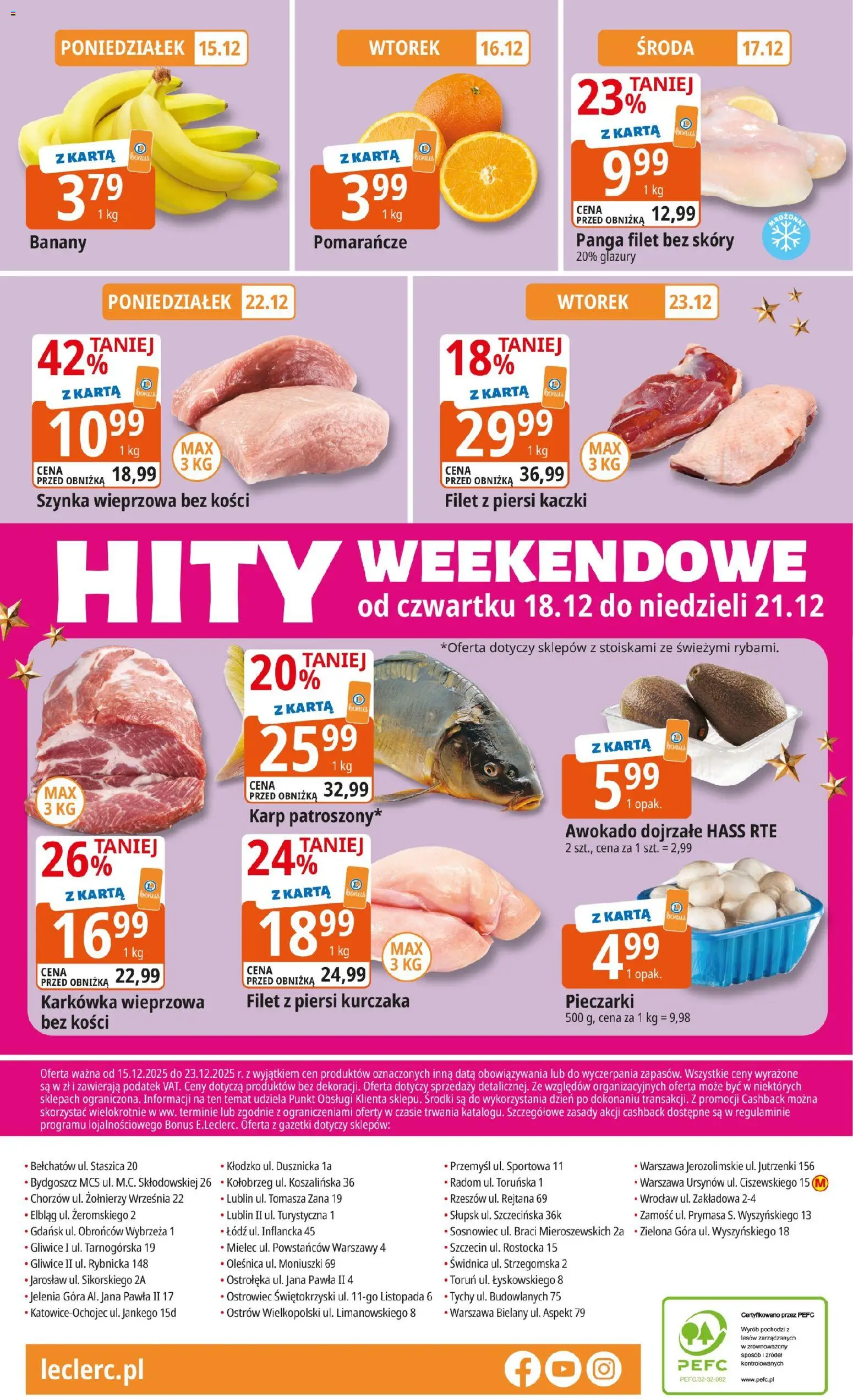 E.Leclerc Gazetka - Warszawa Bielany od 15.12.2025 | Strona: 20 | Produkty: Piersi, Szynka wieprzowa, Szynka, Filet z piersi kurczaka
